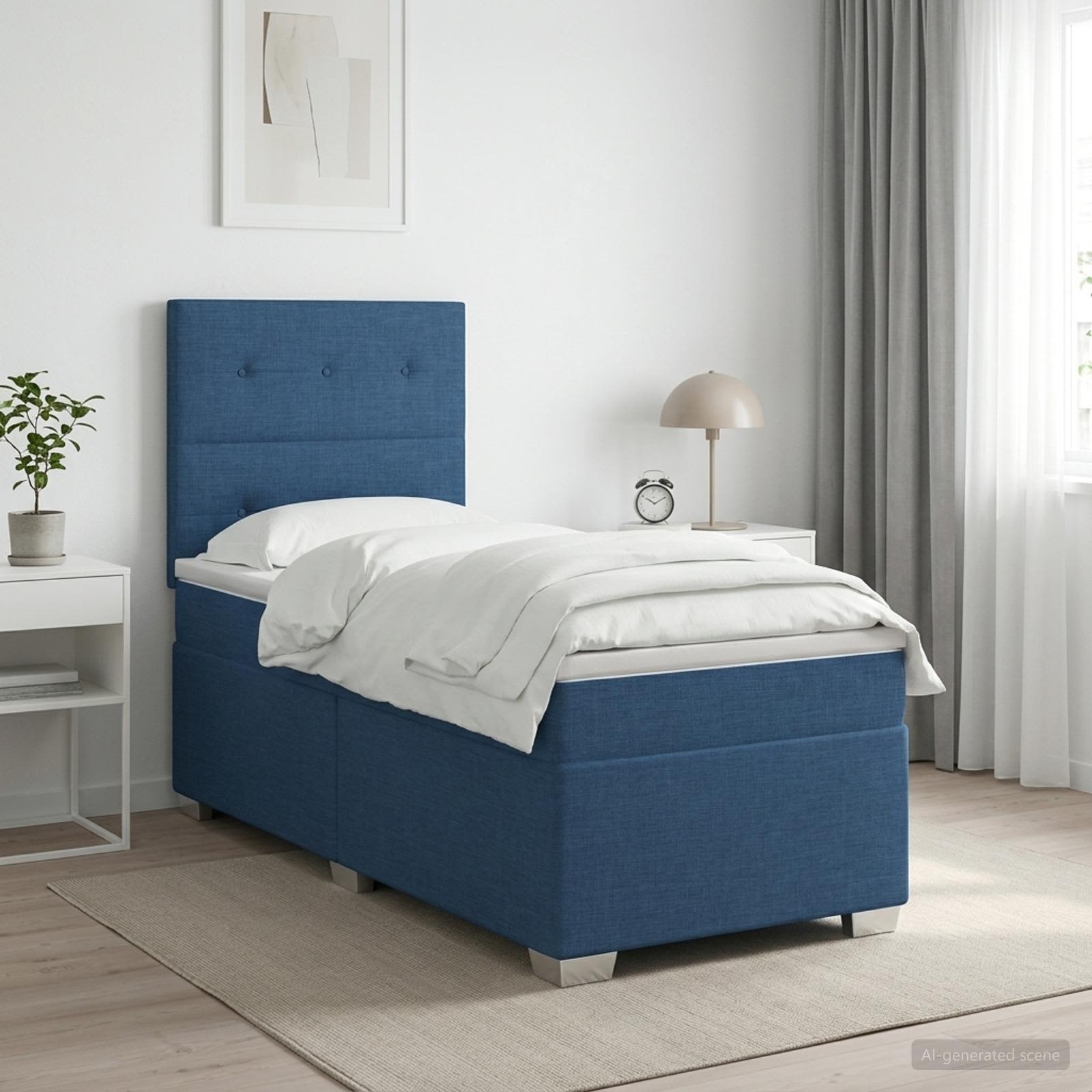 Континентално легло с матрак Синьо 90 x 190 cm Текстил