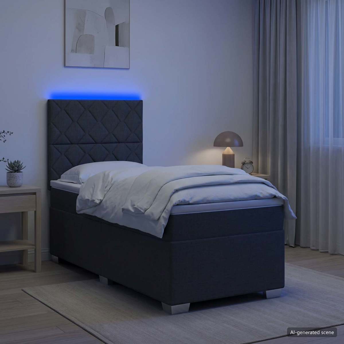 Box Spring Seng med Madras og LED 90 x 190 cm Stof