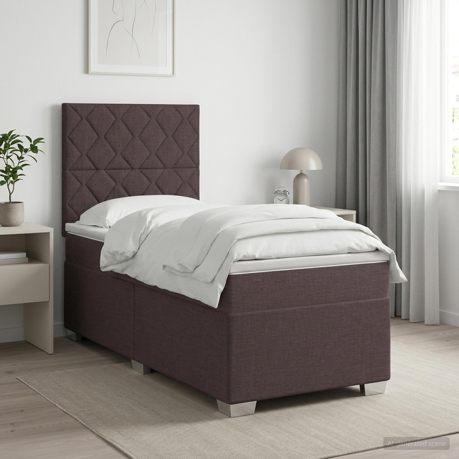 Postelja boxspring z vzmetnico Temno rjava 90 x 190 cm Blago