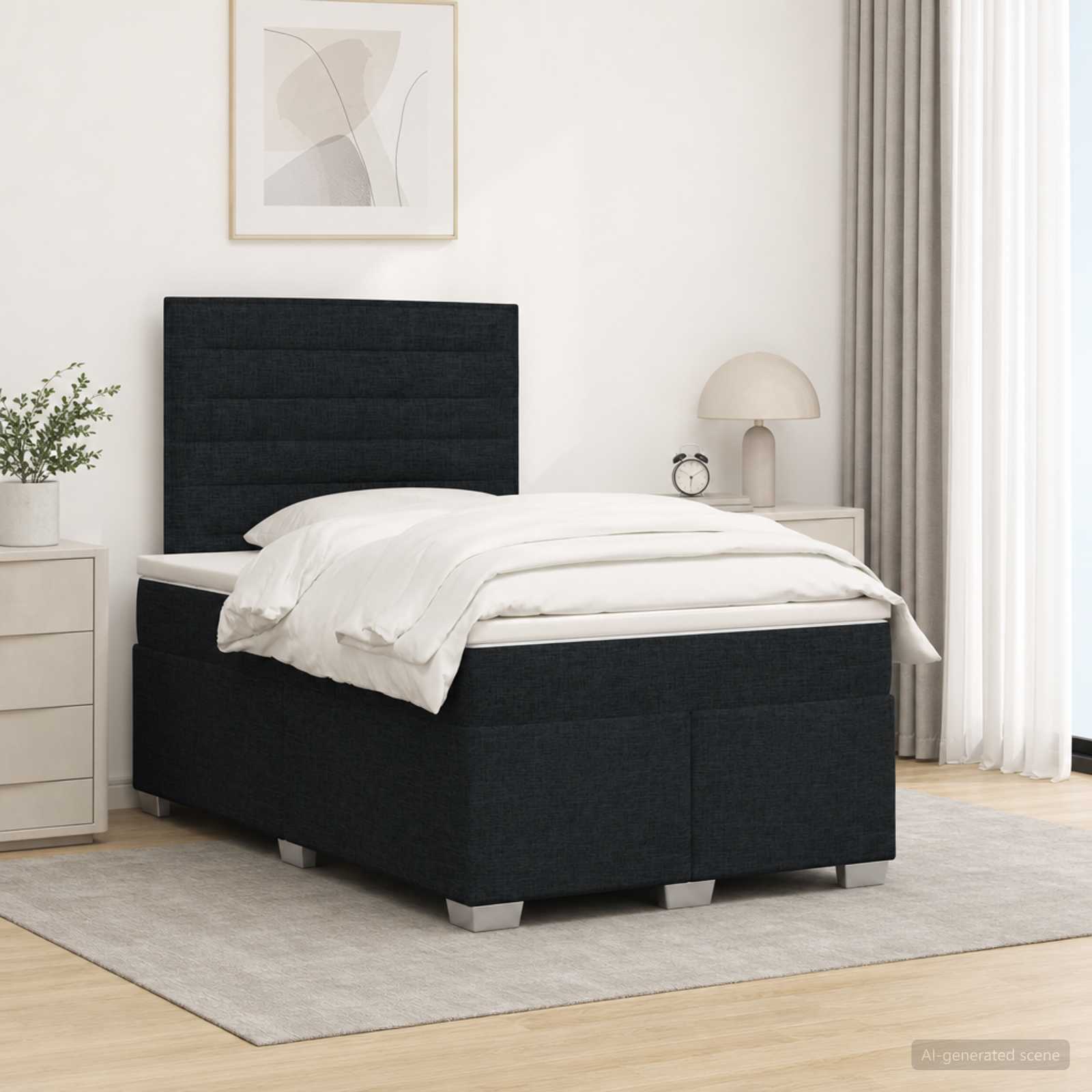 Postelja boxspring z vzmetnico Črna 120 x 190 cm Blago