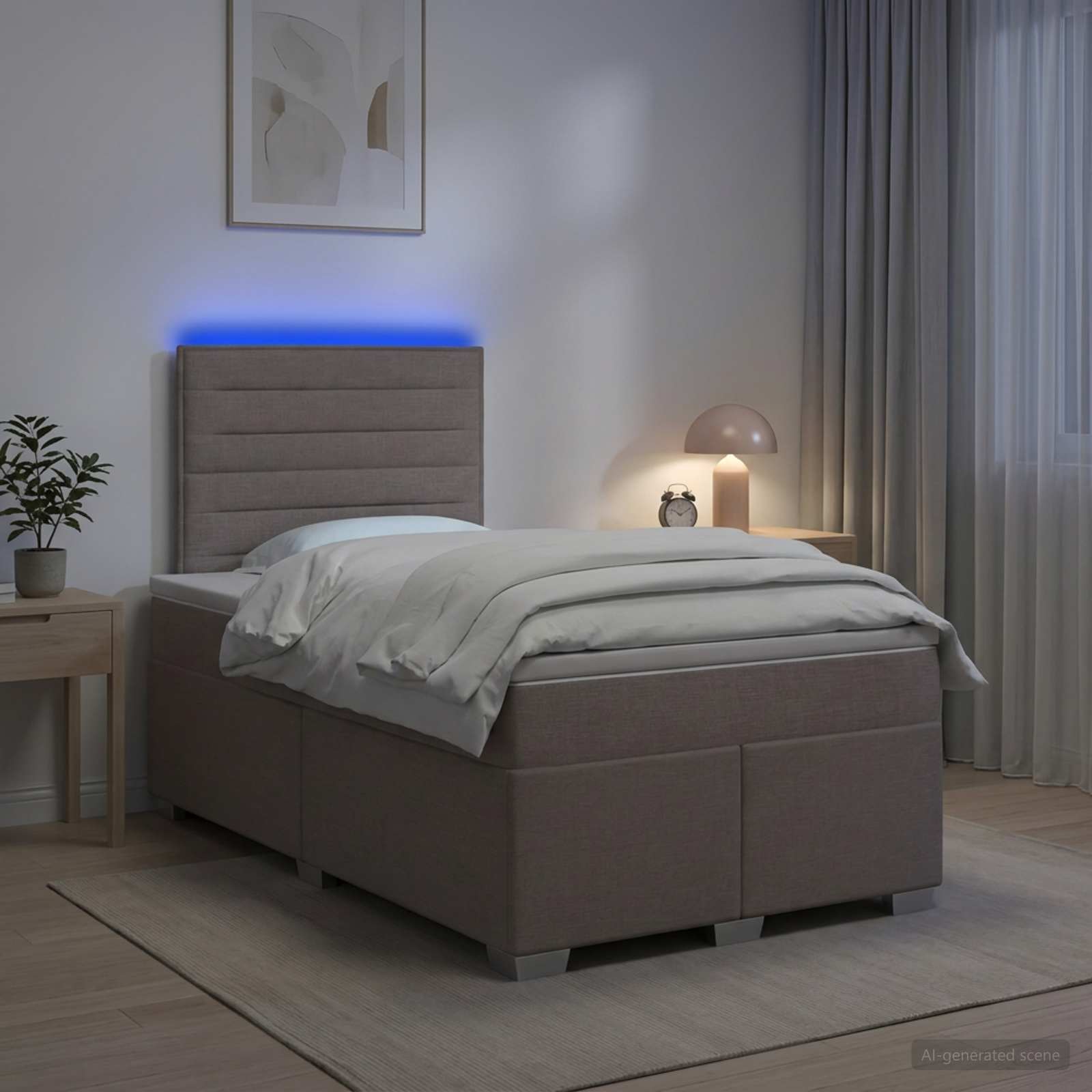 Postelja boxspring z vzmetnico Taupe 120 x 200 cm Blago