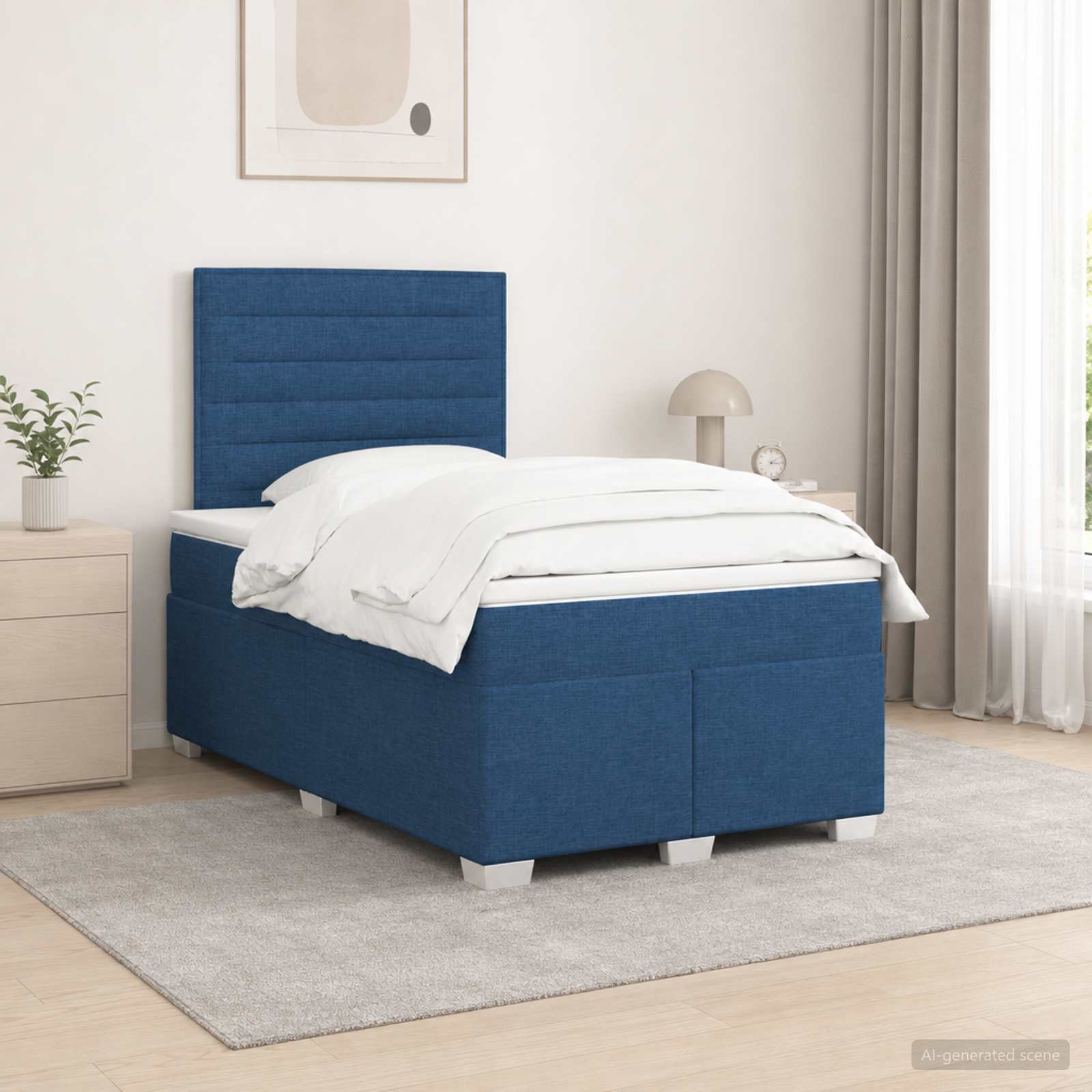 Postelja boxspring z vzmetnico Modra 120 x 190 cm Blago