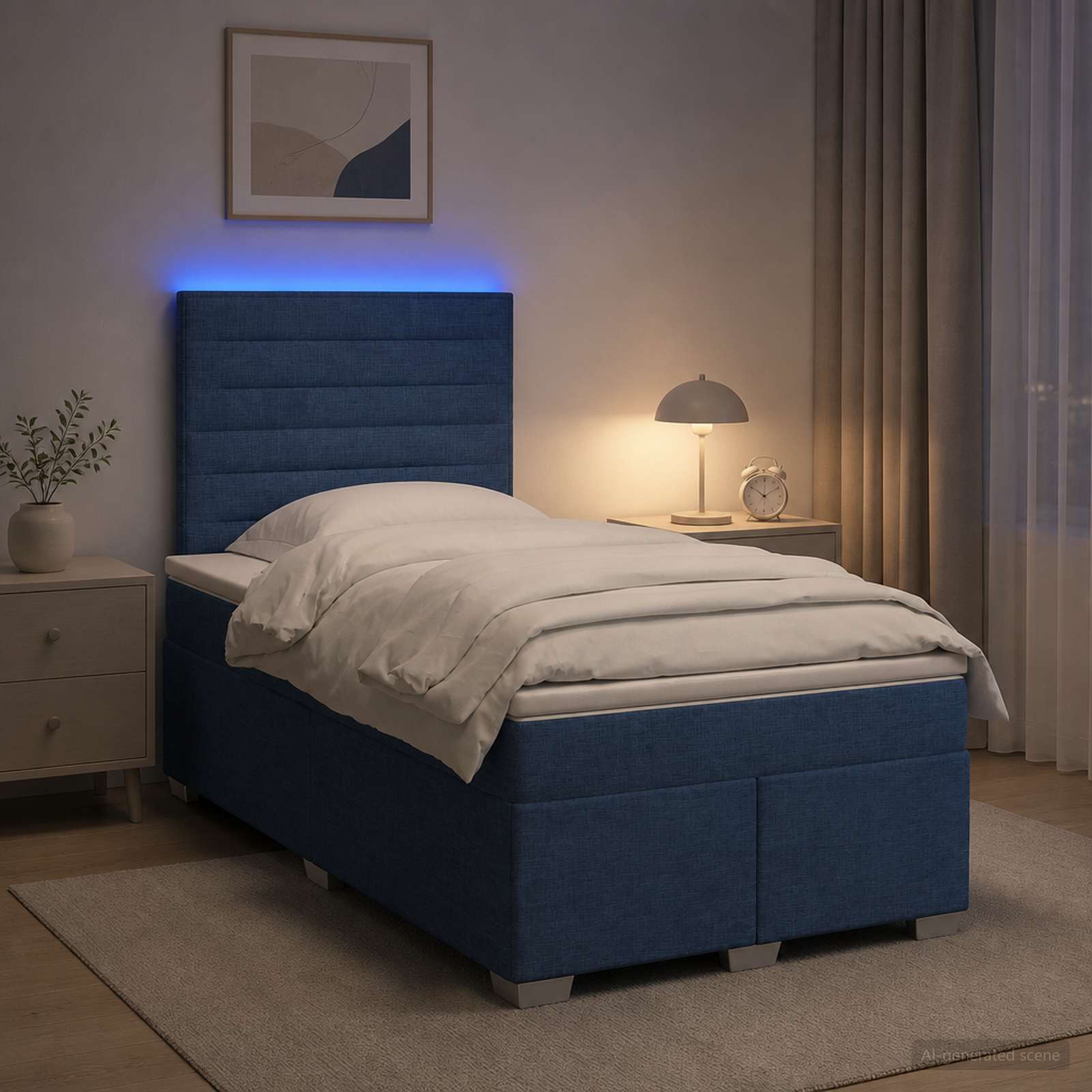 vidaXL Boxspringbed met matras met hoofdeinde Blauw 120 x 190 cm Stof, foto 4