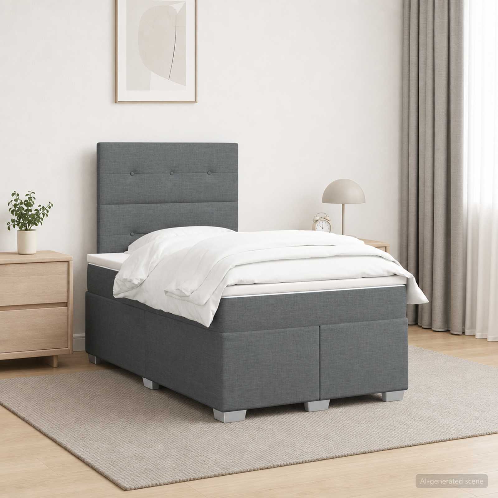 Postelja boxspring z vzmetnico Temno siva 120 x 200 cm Blago