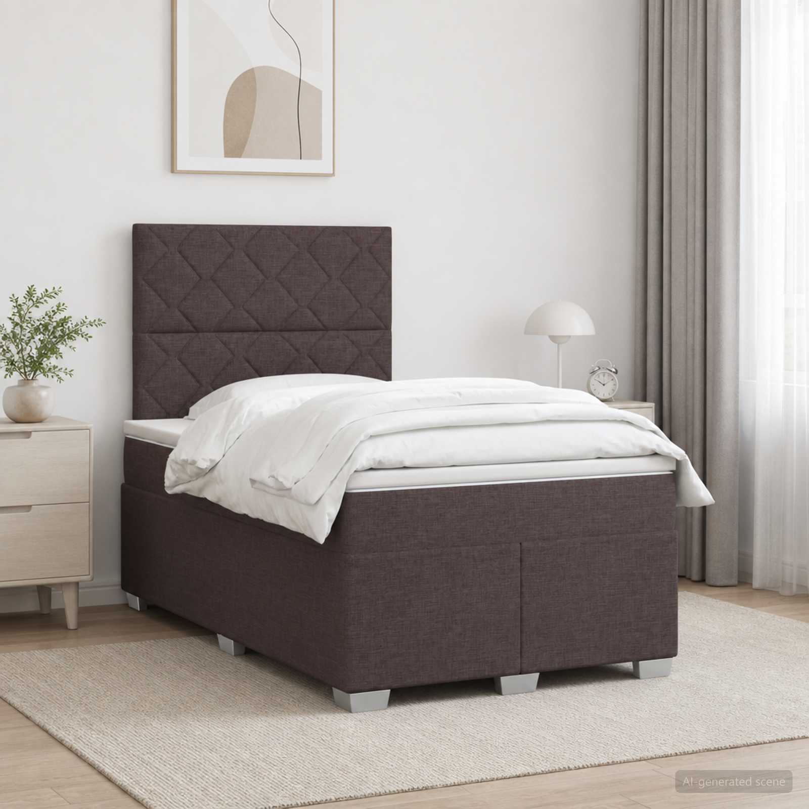 Континентално легло с матрак Тъмен кафяв 120 x 190 cm Текстил