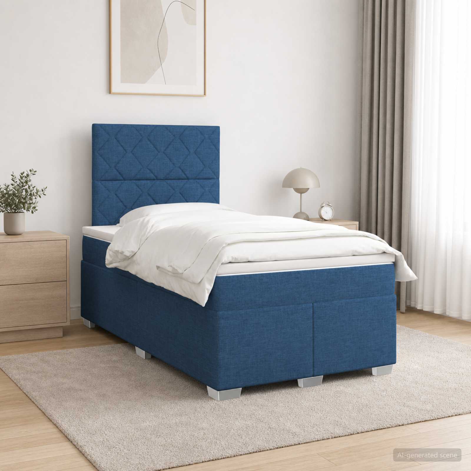 Континентално легло с матрак Синьо 120 x 190 cm Текстил