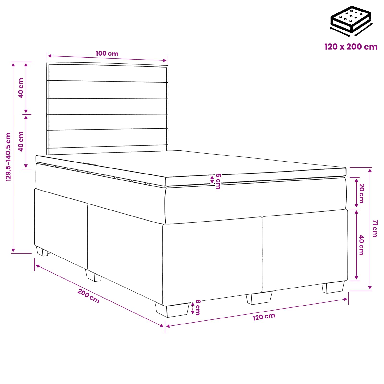 Postelja boxspring z vzmetnico Taupe 120 x 200 cm Blago
