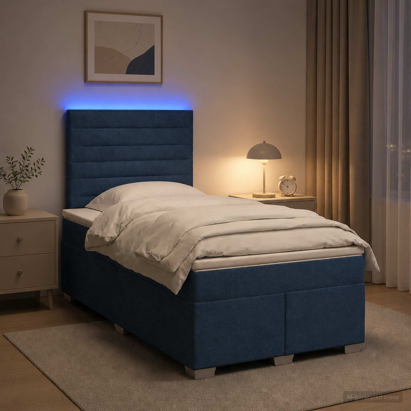 Postelja boxspring z vzmetnico Modra 120 x 200 cm Blago