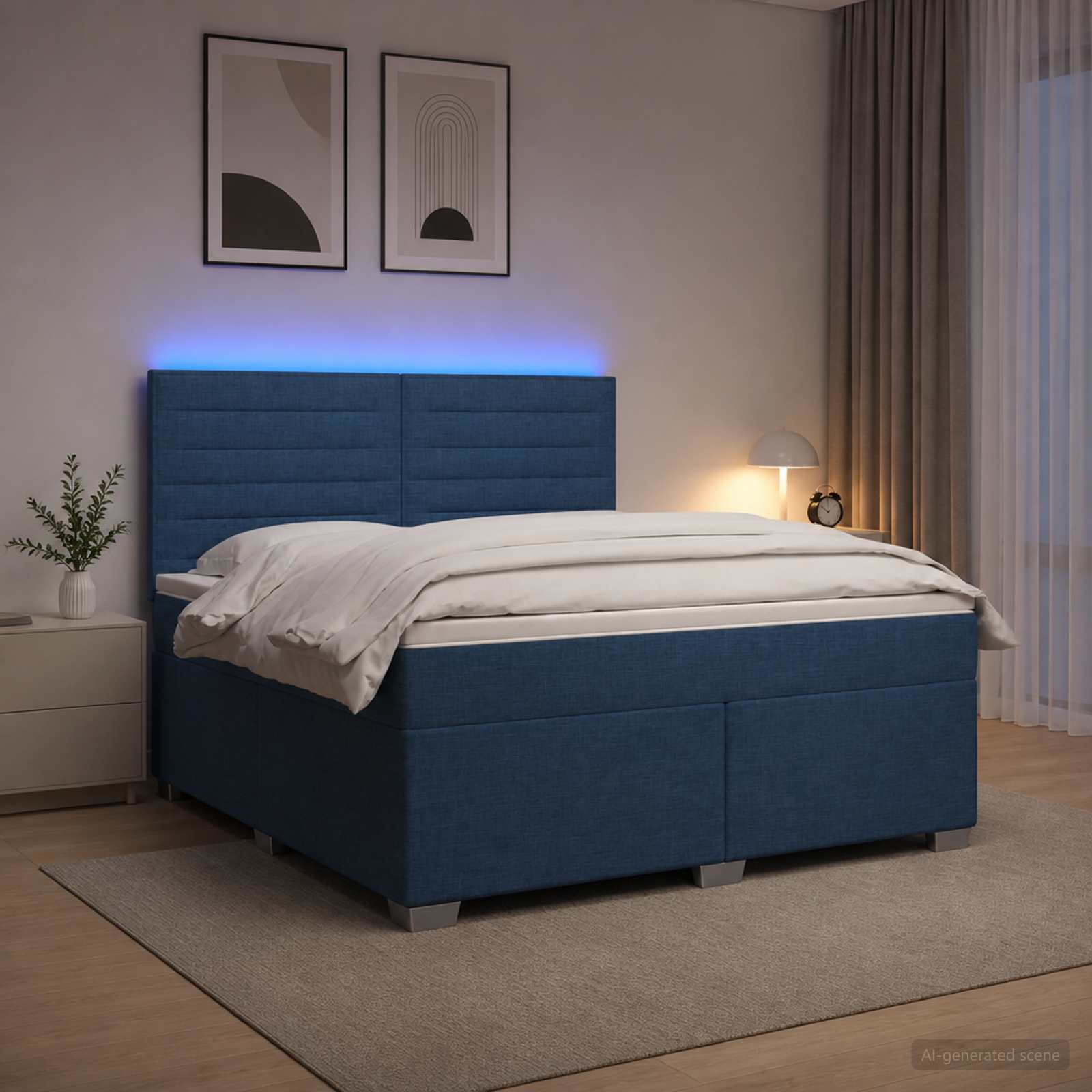 Континентално легло с матрак Синьо 180 x 200 cm Текстил