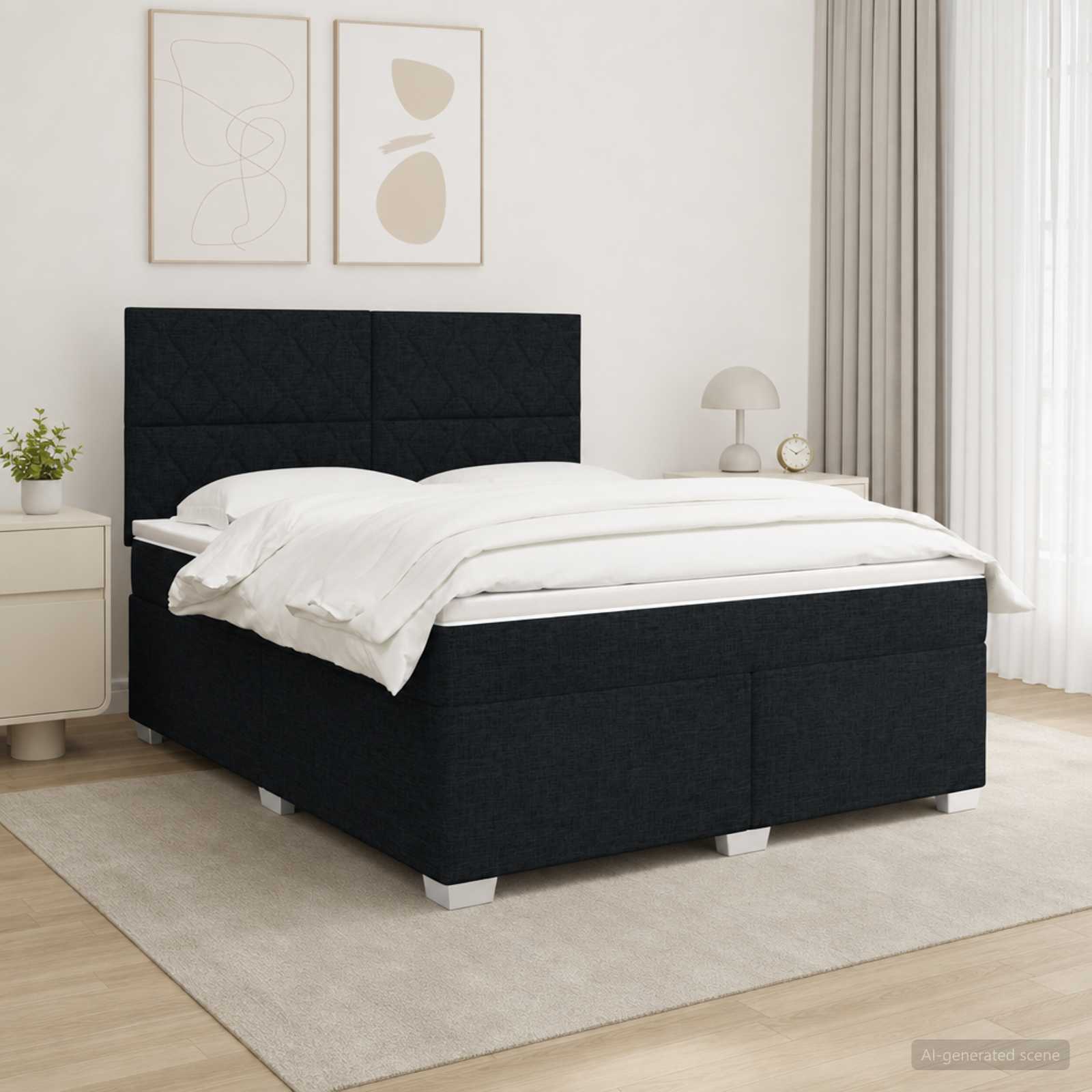 Postelja boxspring z vzmetnico Črna 160 x 200 cm Blago