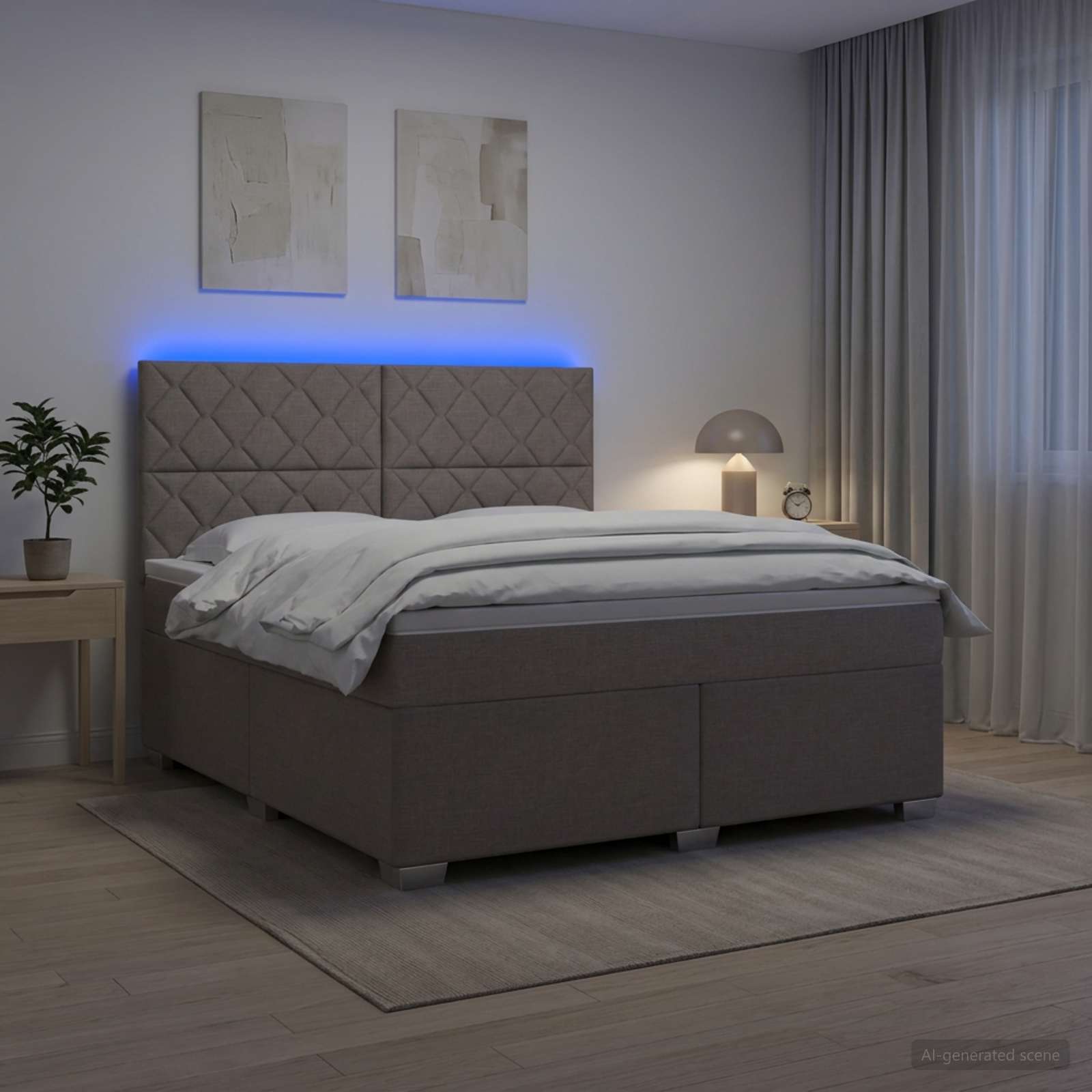 Postelja boxspring z vzmetnico Taupe 160 x 200 cm Blago