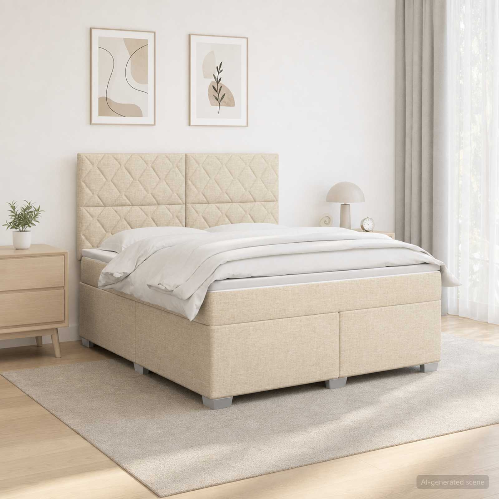 Kontinentalseng med madras og topmadras 160 x 200 cm - cremefarvet stof