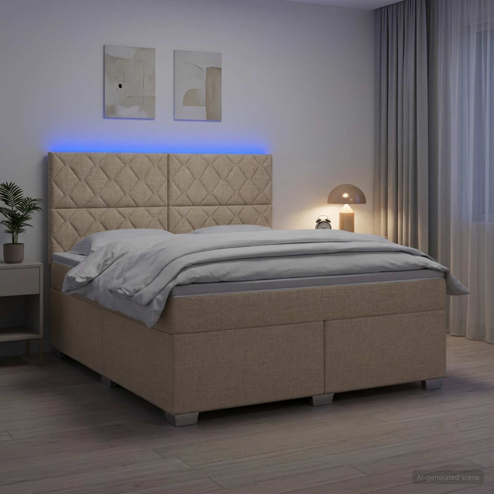 Postelja boxspring z vzmetnico Krem 180 x 200 cm Blago