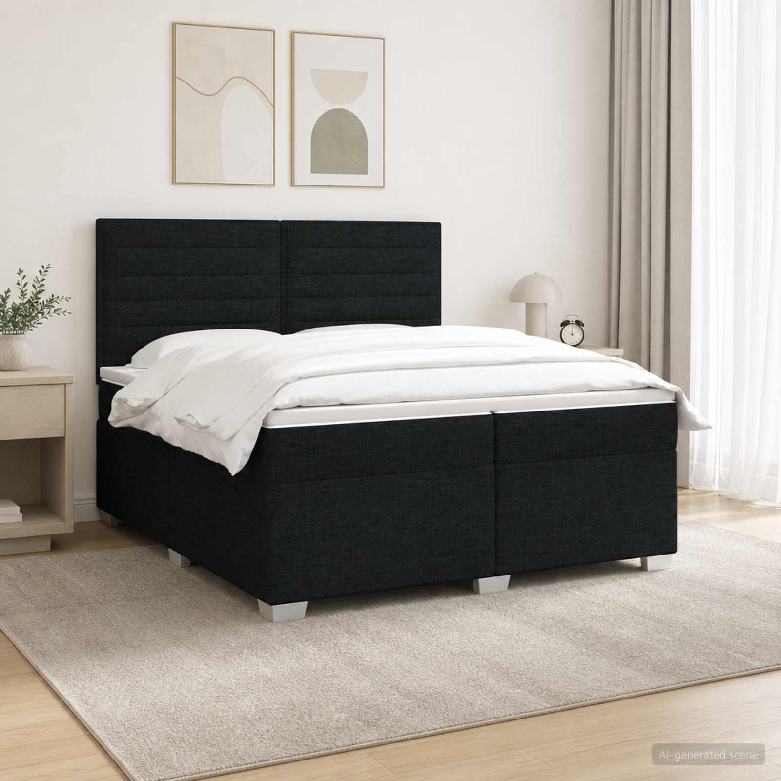 Postelja boxspring z vzmetnico Črna 200 x 200 cm Blago