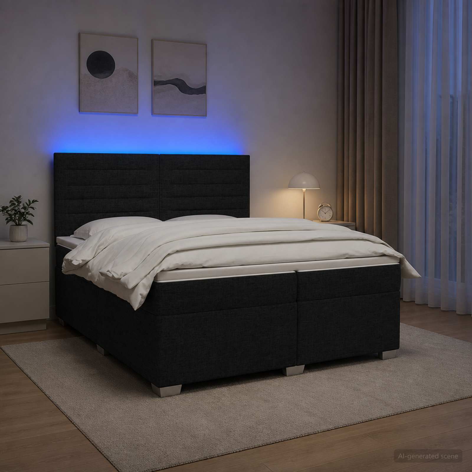 Postelja boxspring z vzmetnico Črna 200 x 200 cm Blago