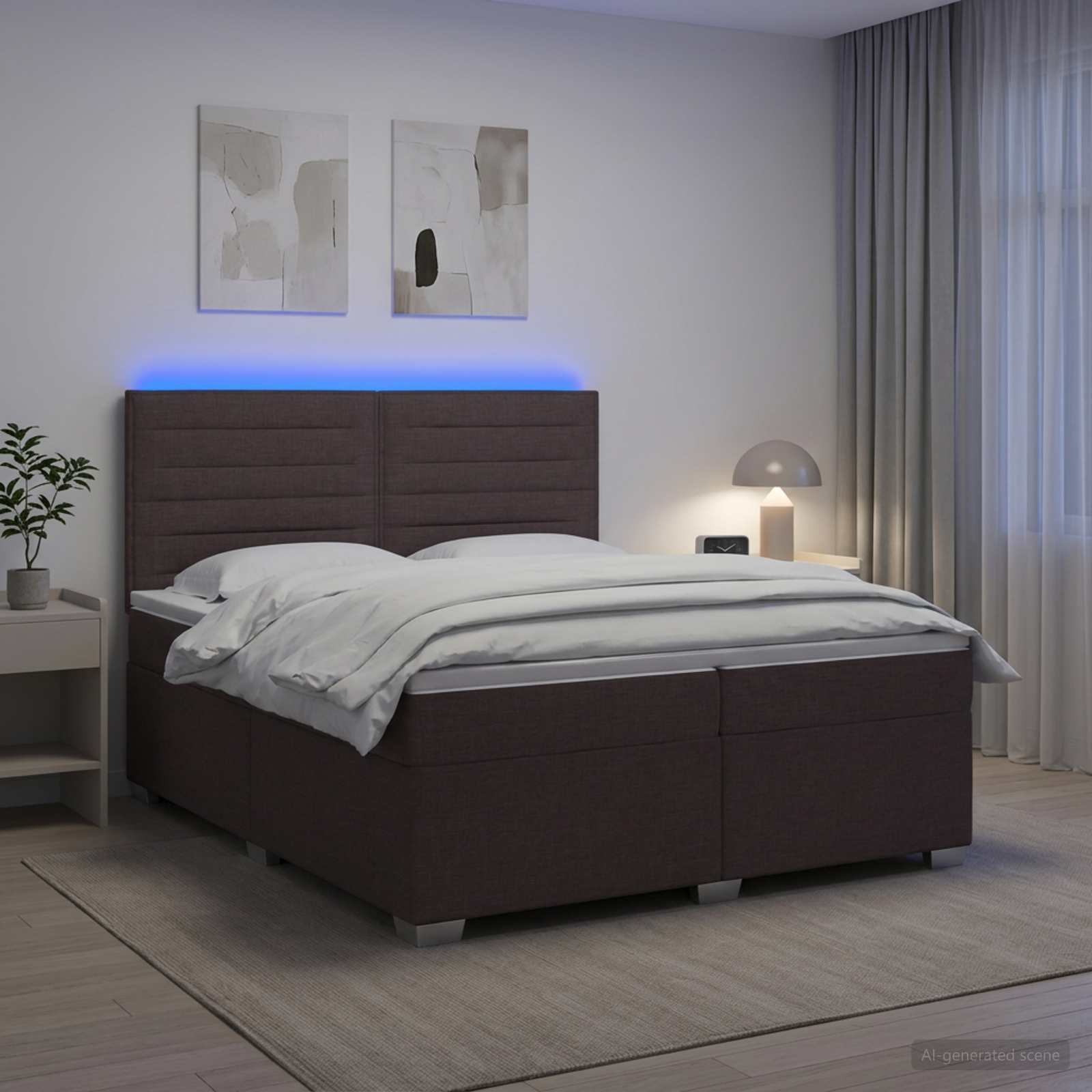 Postelja boxspring z vzmetnico Temno rjava 200 x 200 cm Blago