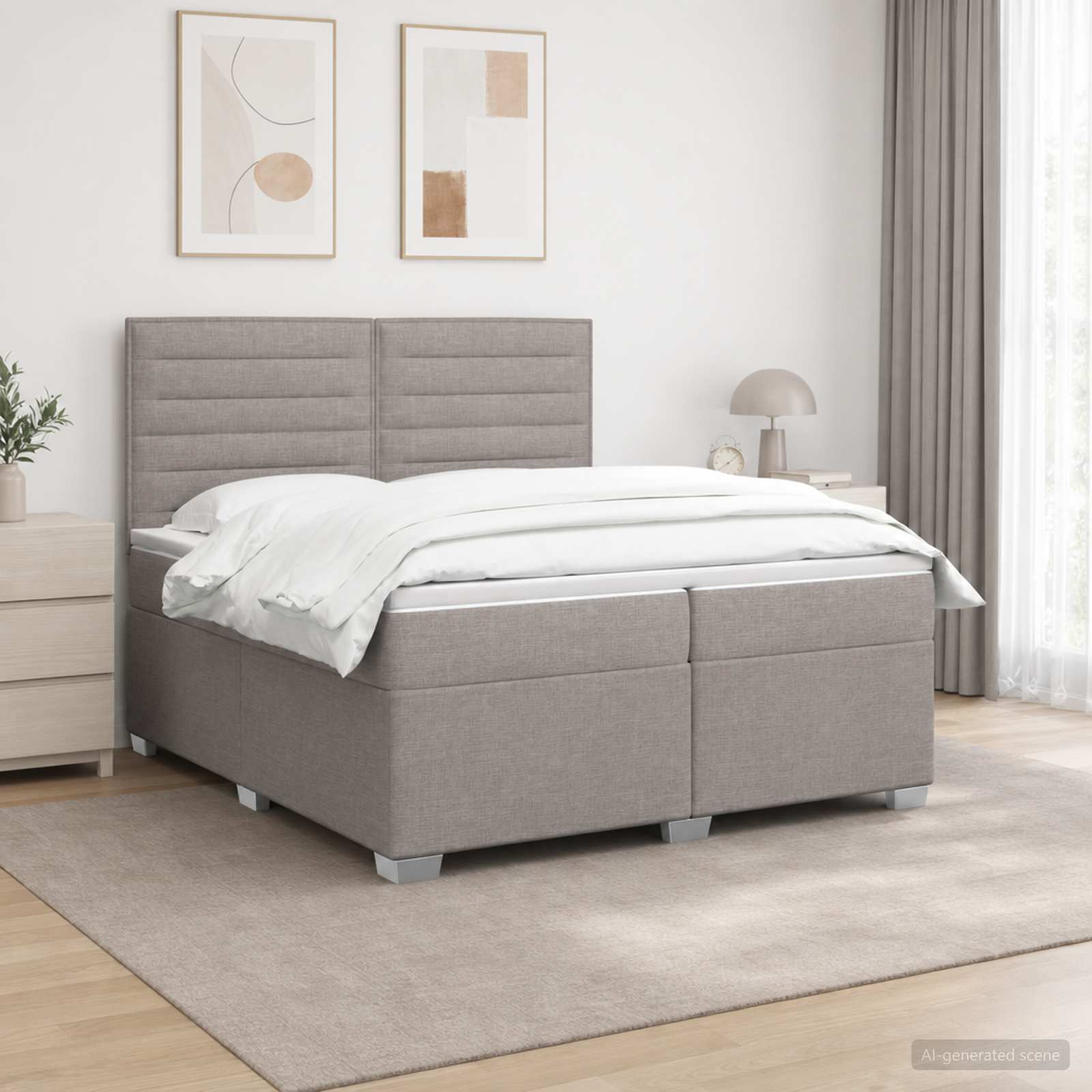 Postelja boxspring z vzmetnico Taupe 200 x 200 cm Blago