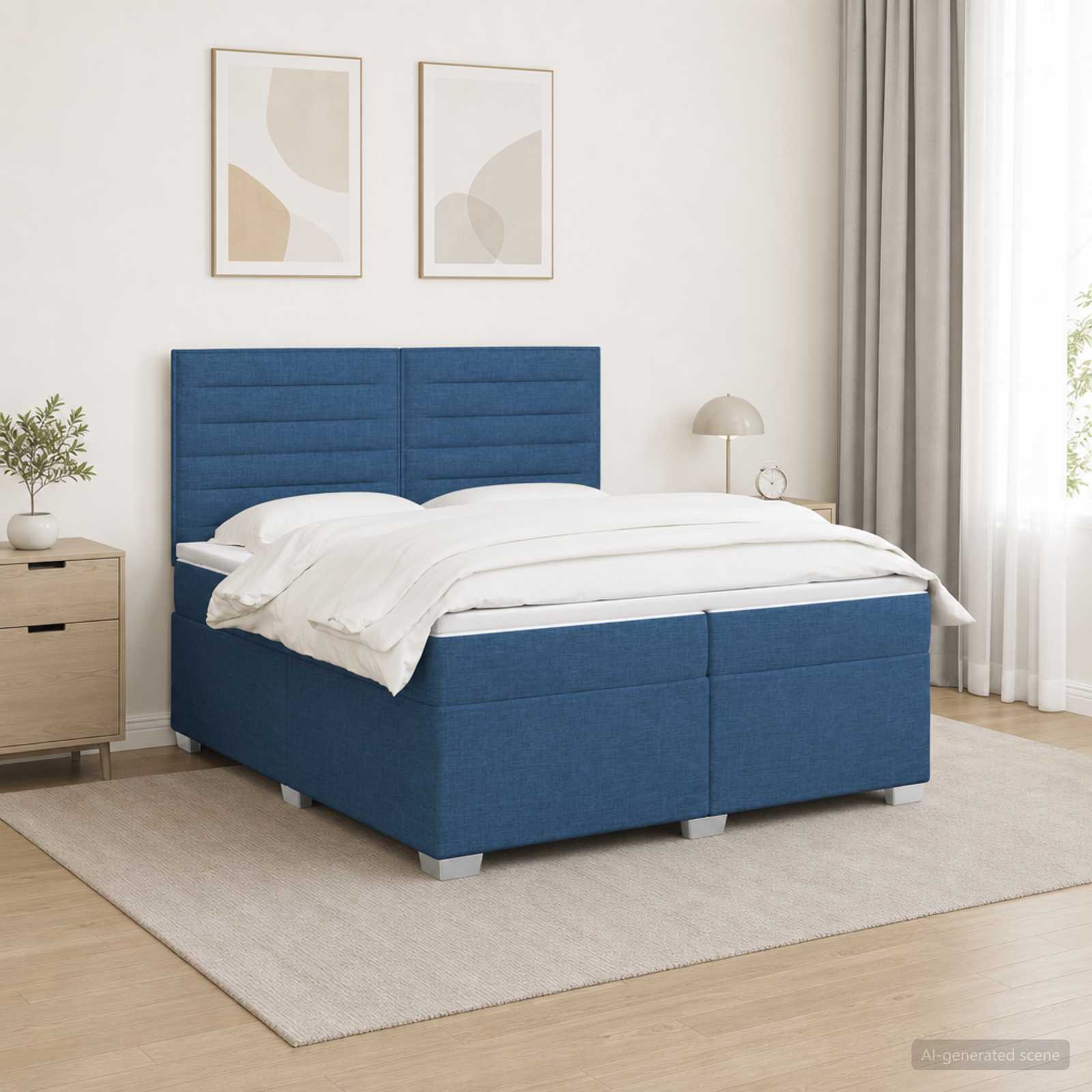 Postelja boxspring z vzmetnico Modra 200 x 200 cm Blago