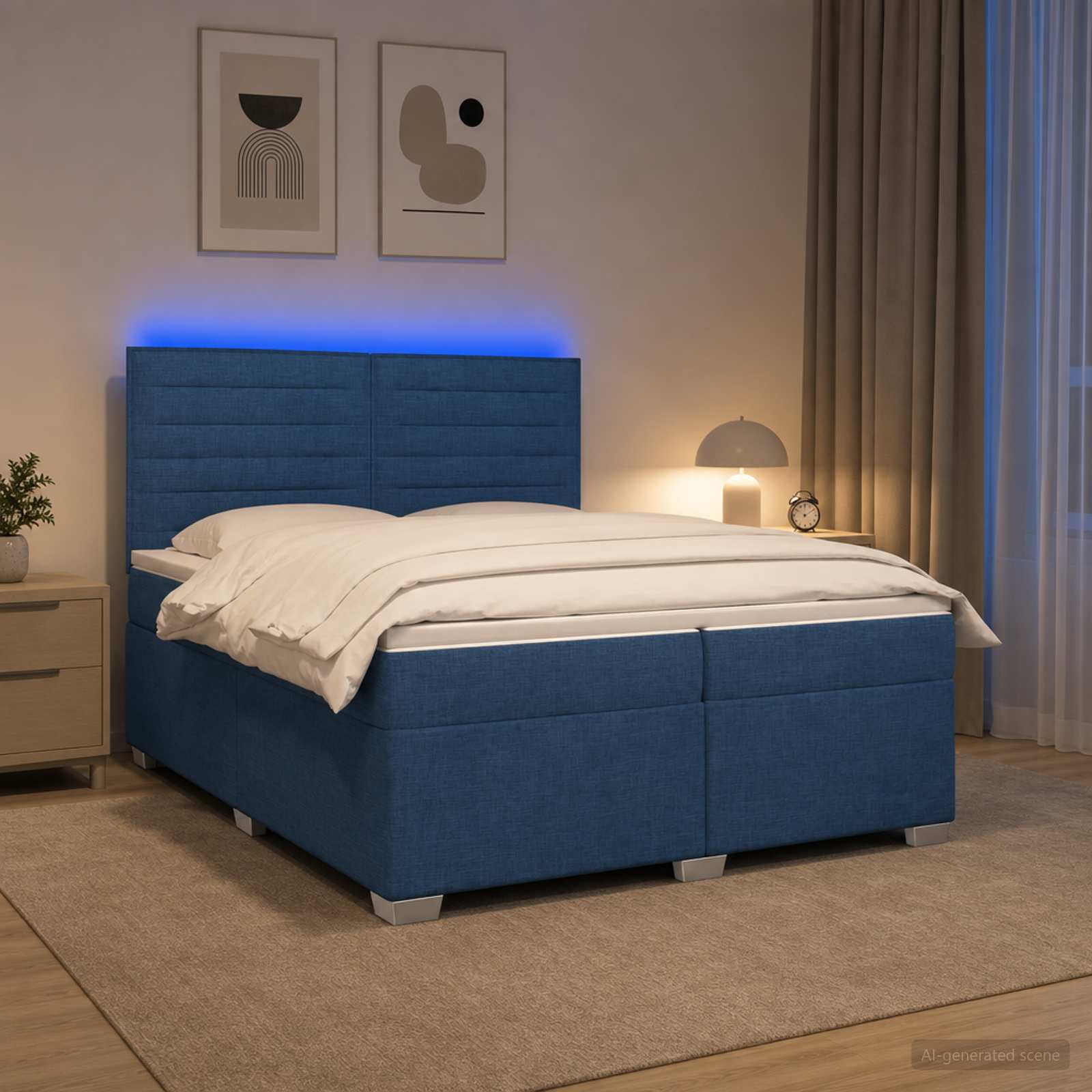 Postelja boxspring z vzmetnico Modra 200 x 200 cm Blago