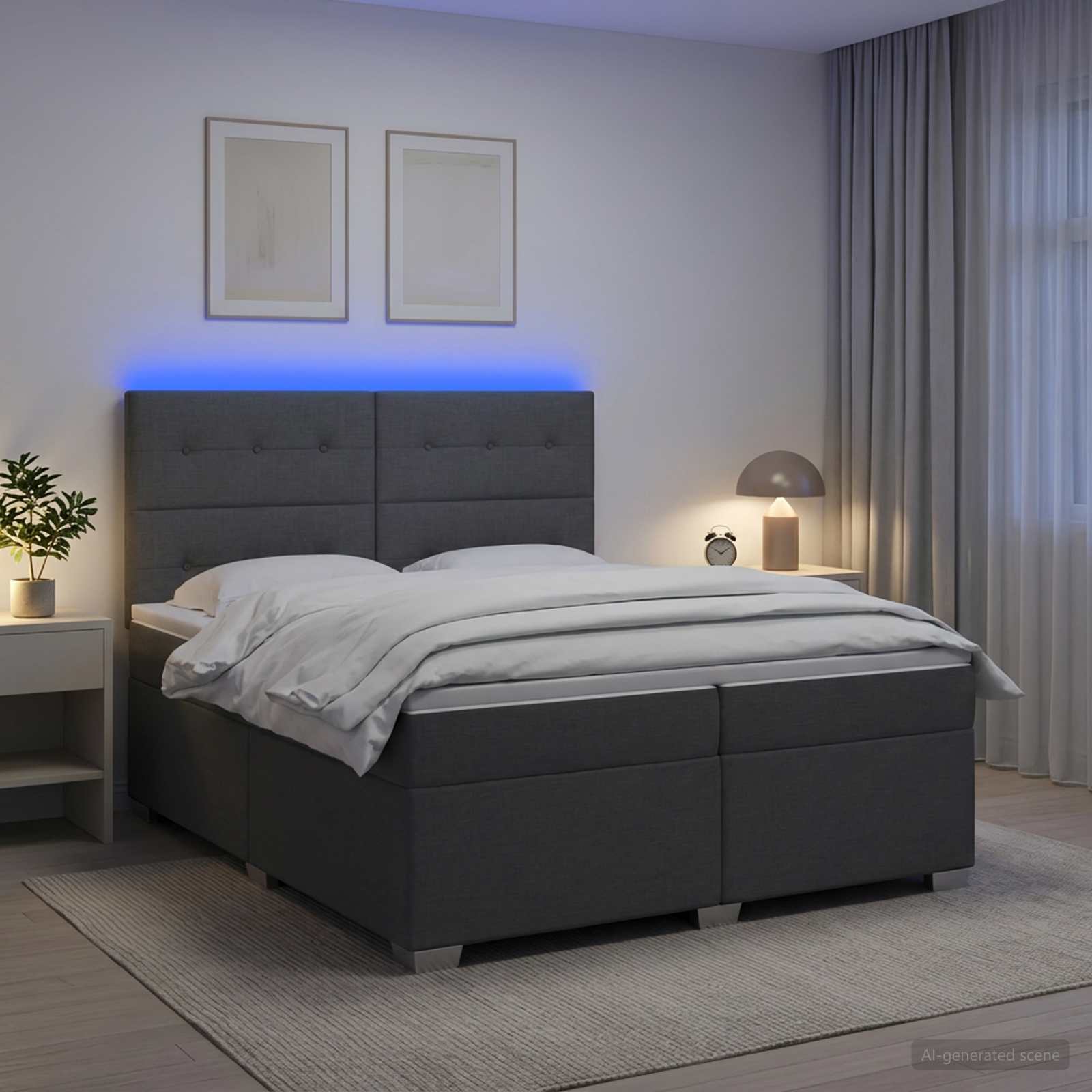 Postelja boxspring z vzmetnico Temno siva 200 x 200 cm Blago