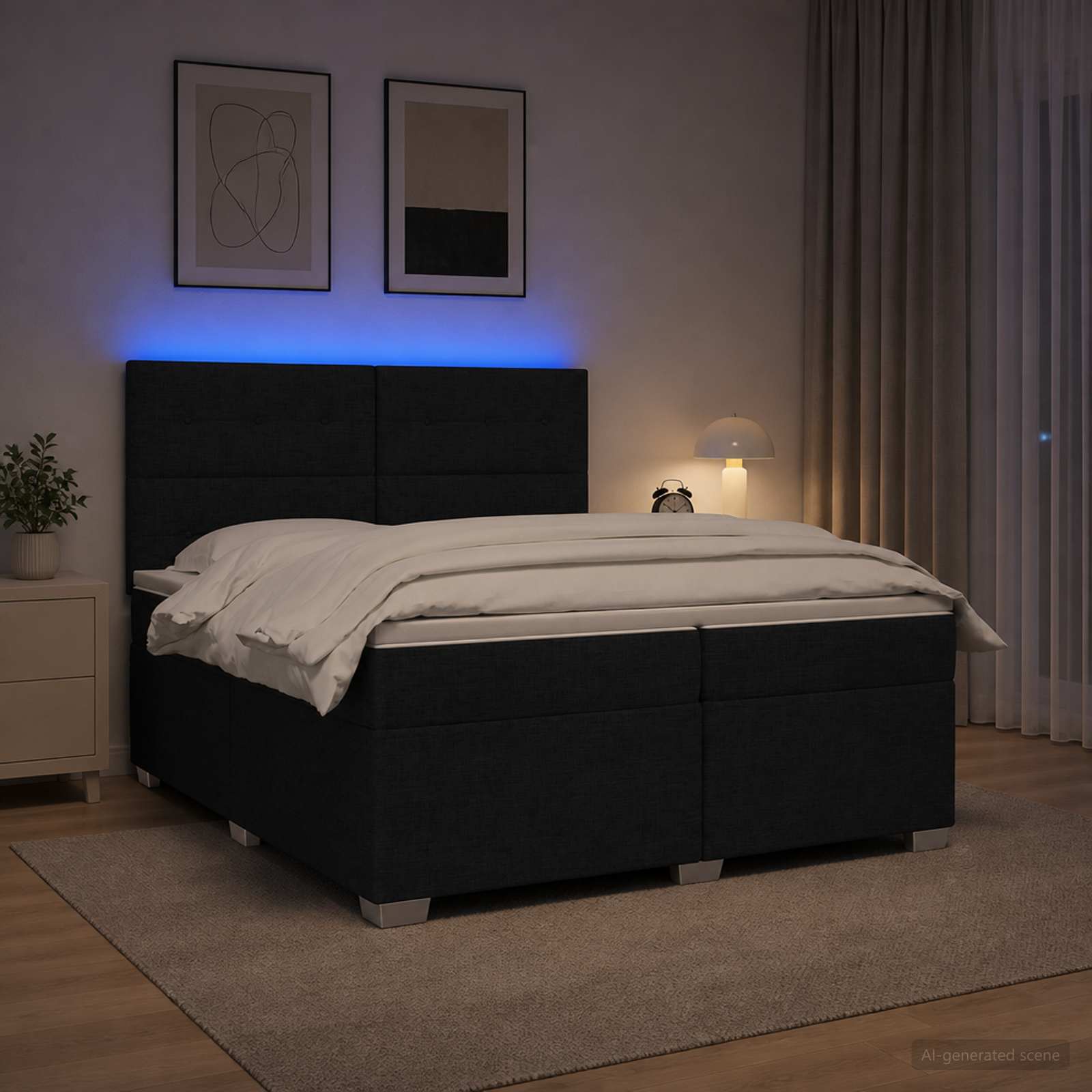 Postelja boxspring z vzmetnico Črna 200 x 200 cm Blago