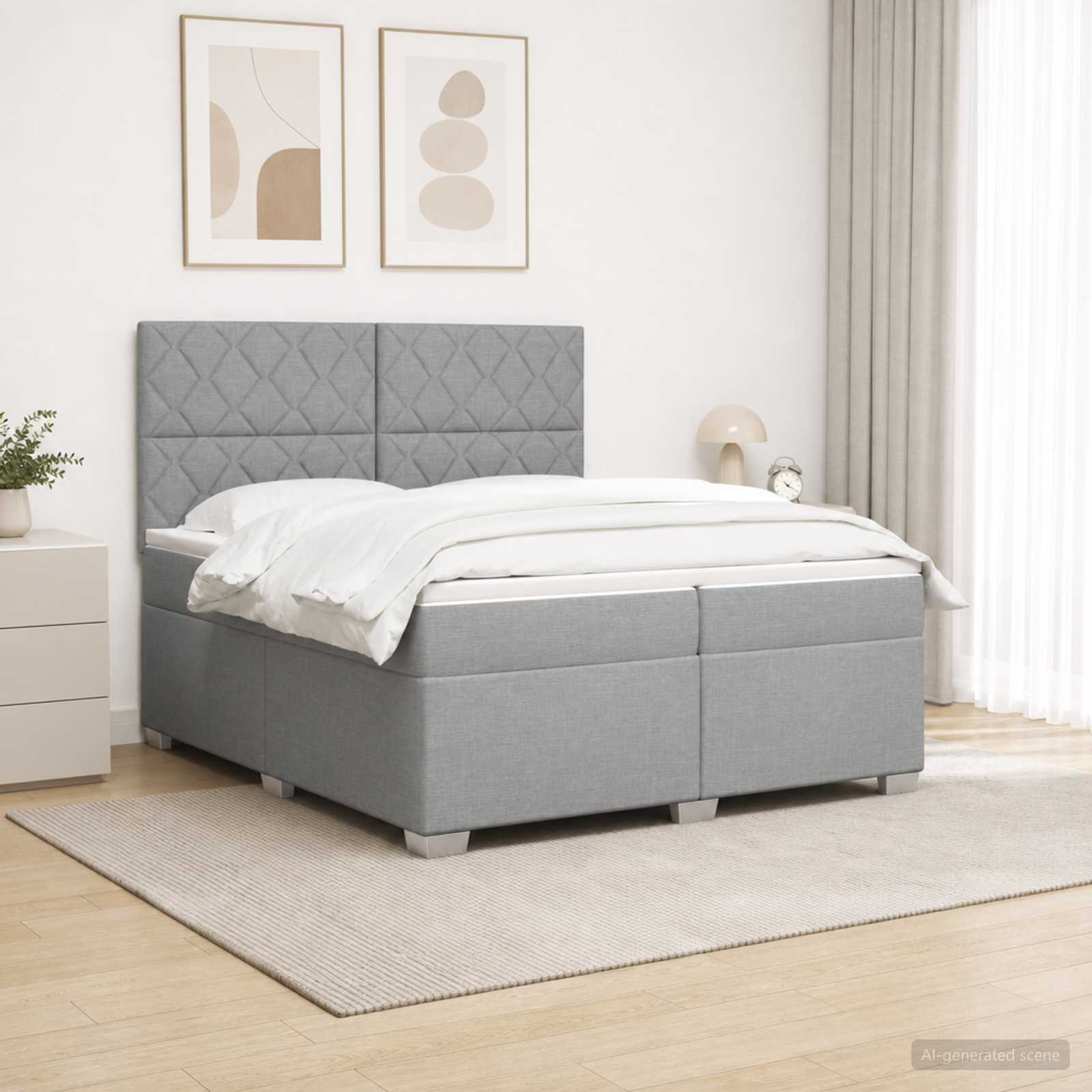Postelja boxspring z vzmetnico Svetlo siva 200 x 200 cm Blago