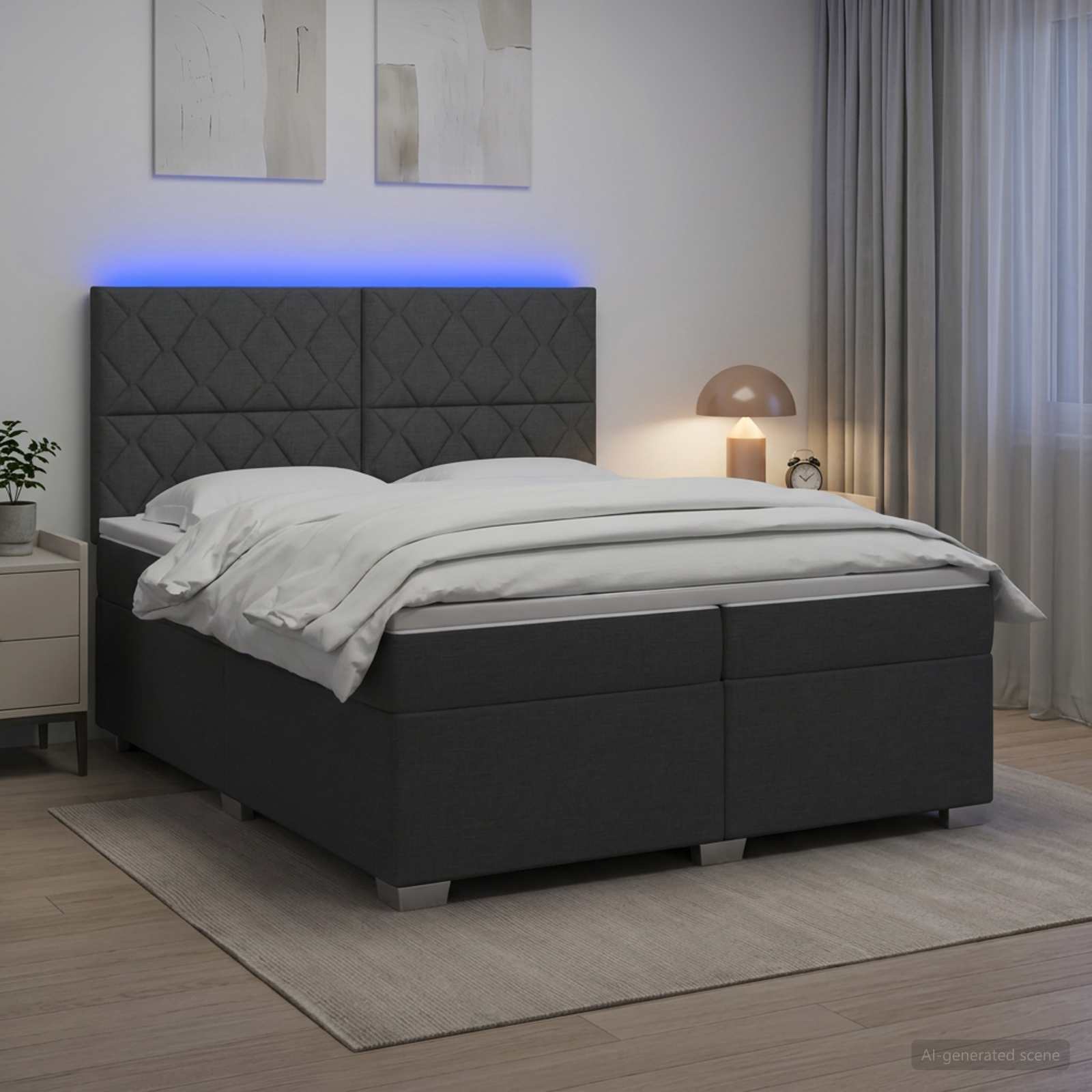 Postelja boxspring z vzmetnico Temno siva 200 x 200 cm Blago
