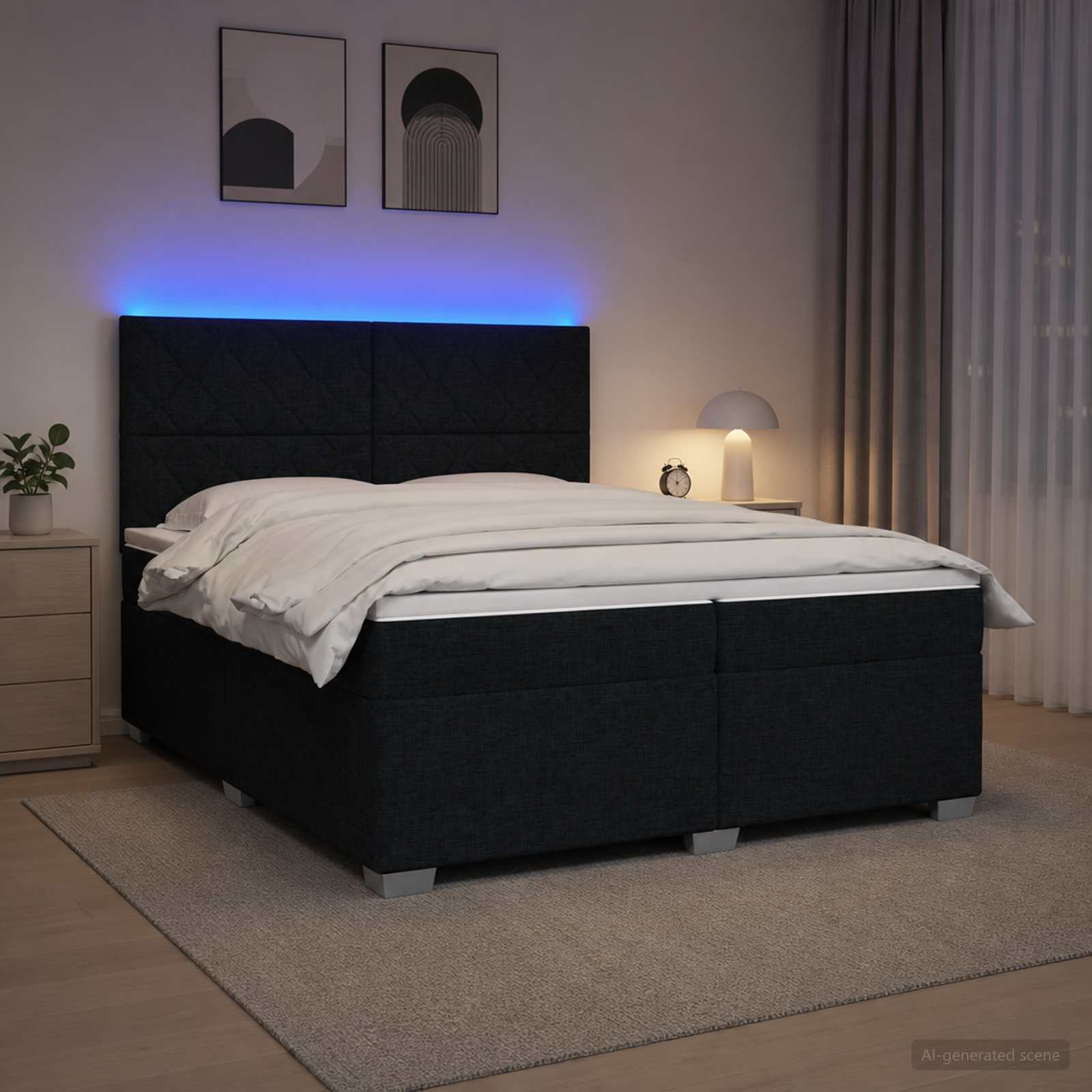 Postelja boxspring z vzmetnico Črna 200 x 200 cm Blago