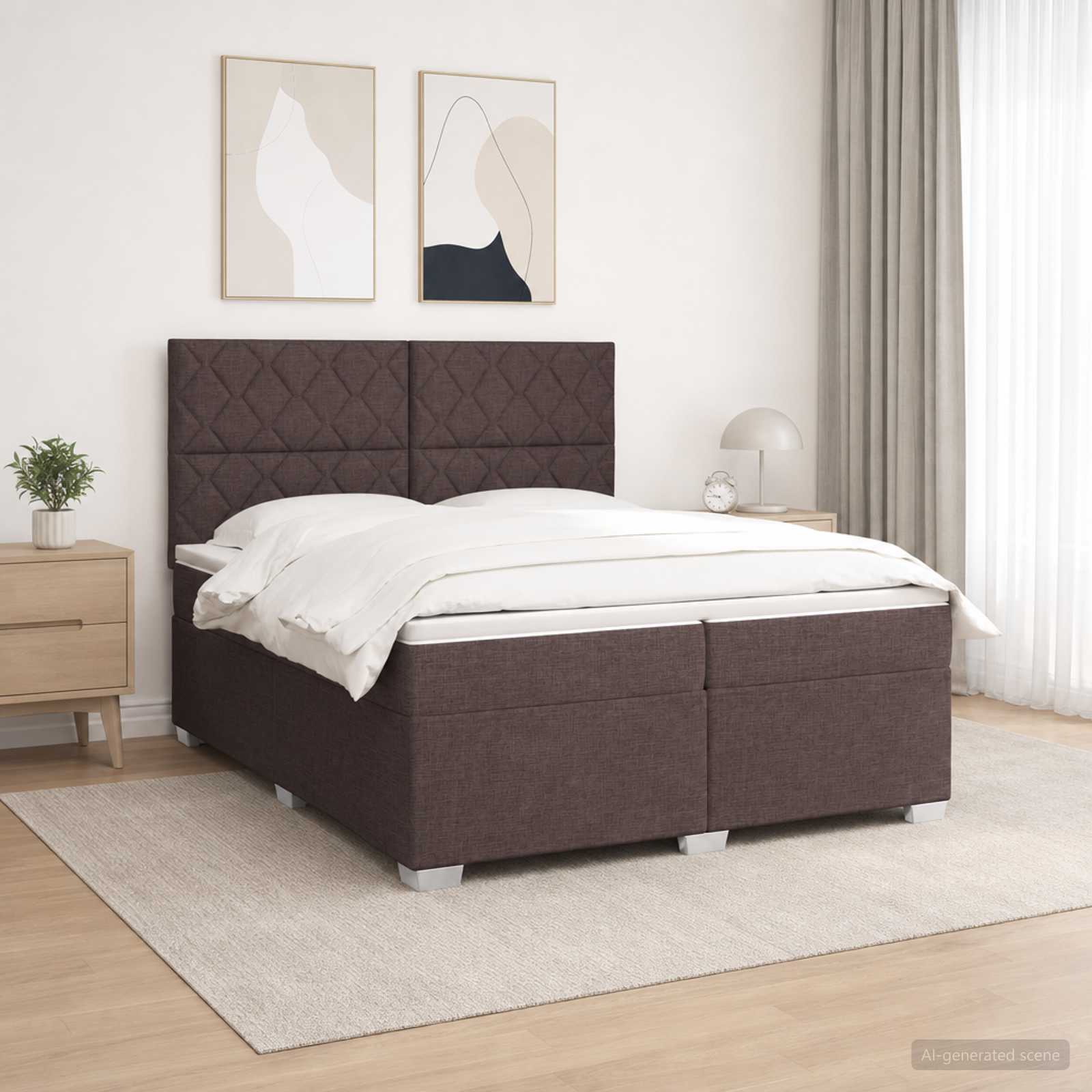Postelja boxspring z vzmetnico Temno rjava 200 x 200 cm Blago