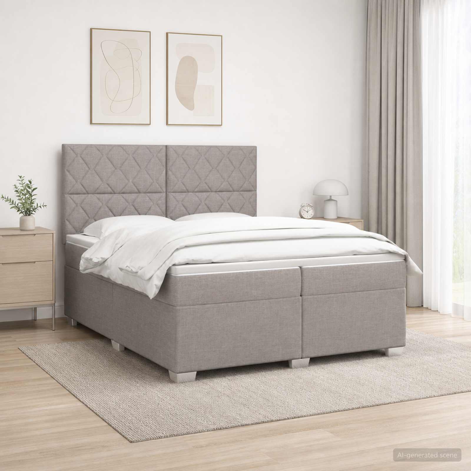 Postelja boxspring z vzmetnico Taupe 200 x 200 cm Blago