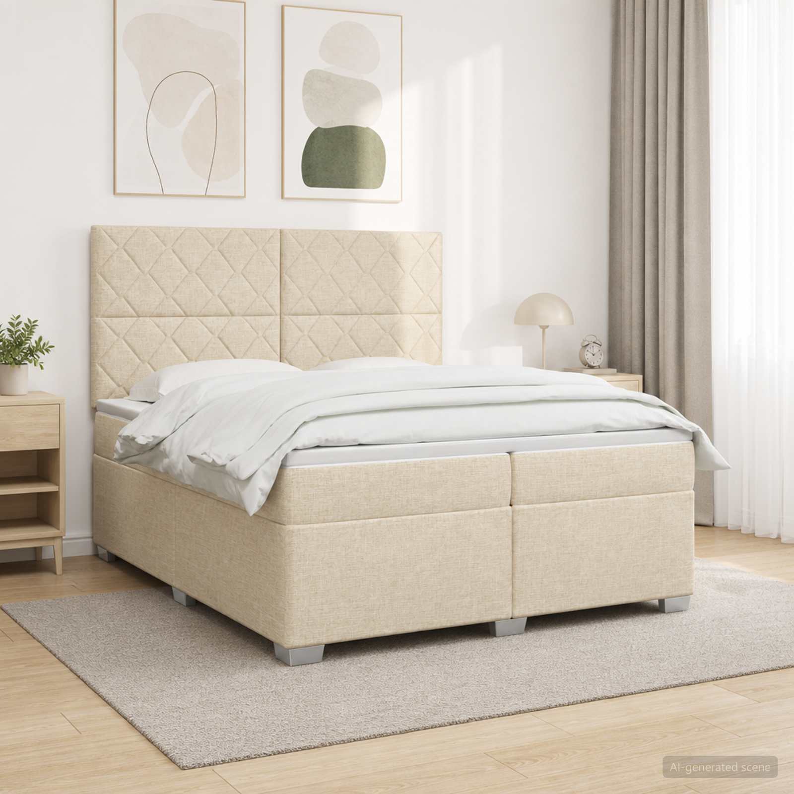 Postelja boxspring z vzmetnico Krem 200 x 200 cm Blago