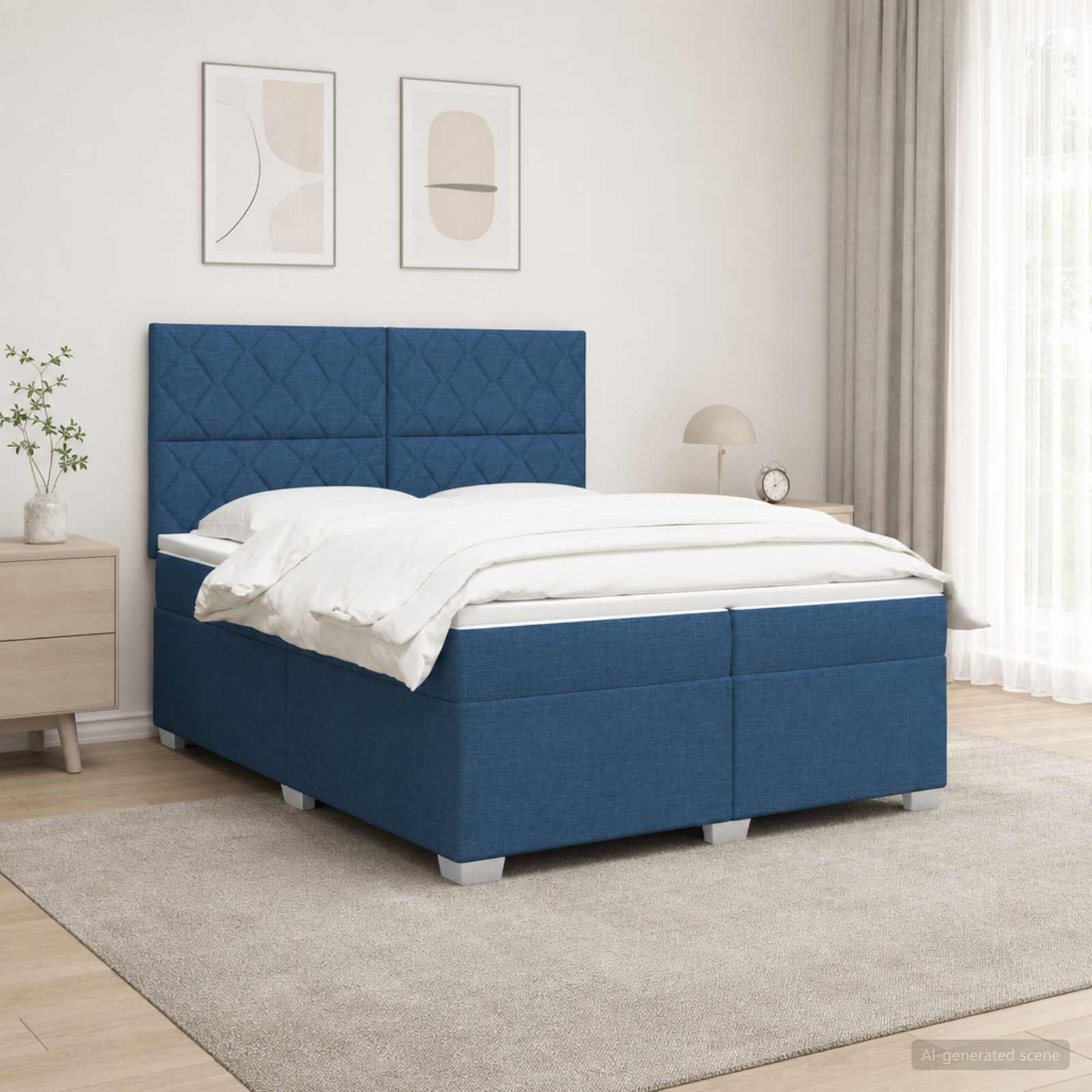Postelja boxspring z vzmetnico Modra 200 x 200 cm Blago