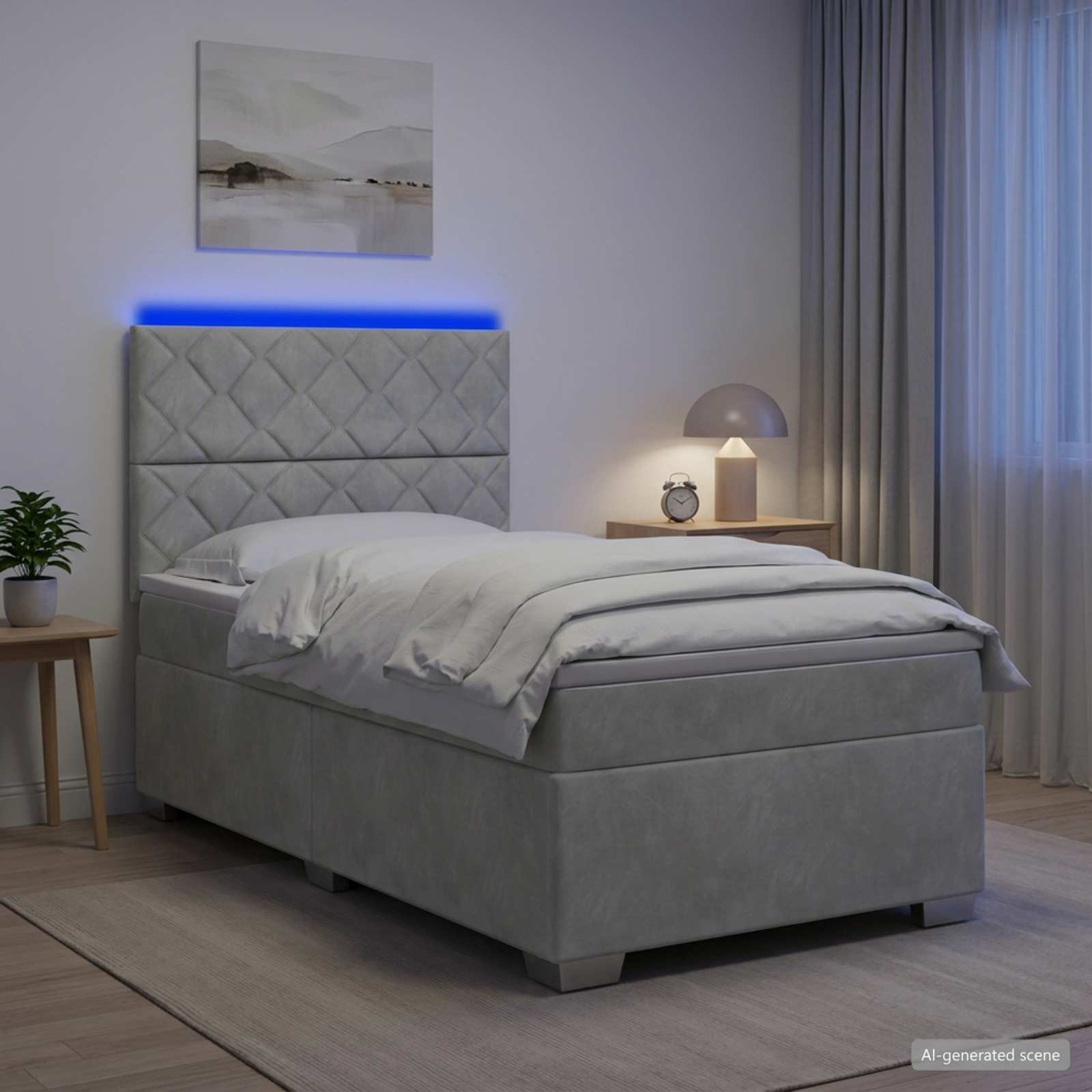 Легло с пружина и матрак с LED Светлосиво 90 x 190 cm Кадифе