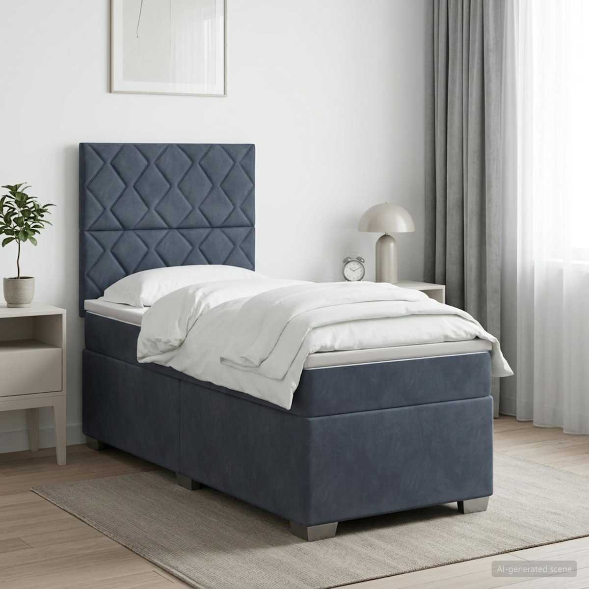 Box Spring Seng med Madras og LED 90 x 190 cm Fløjl