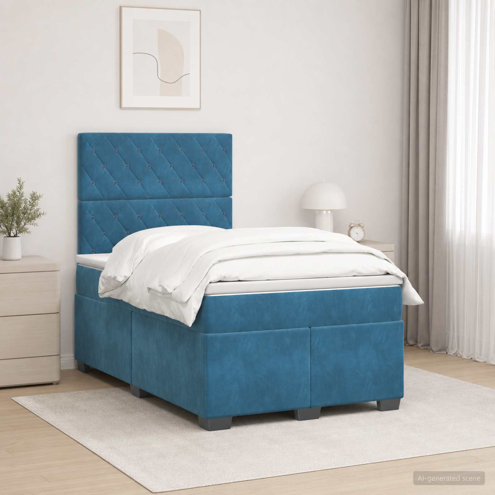 Postelja boxspring z vzmetnico Modra 120 x 200 cm Žamet