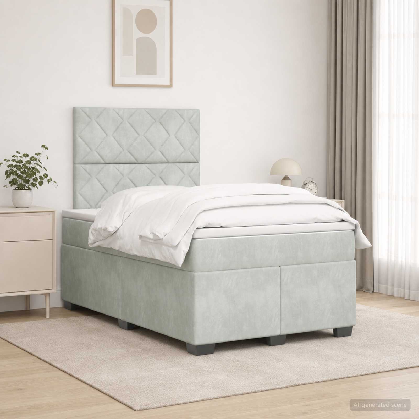 Postelja boxspring z vzmetnico Svetlo siva 120 x 190 cm Žamet