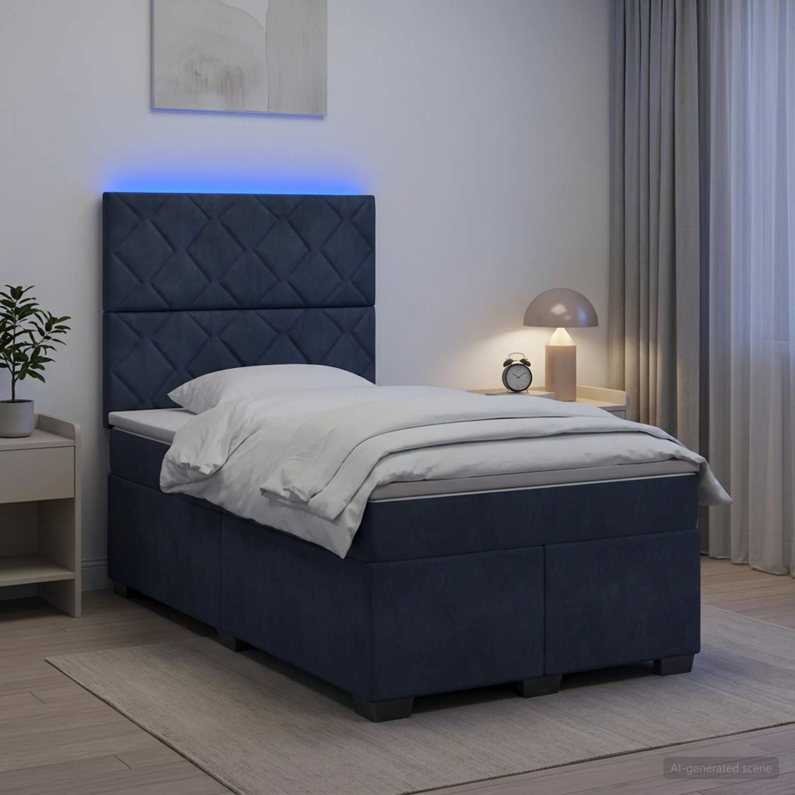 Boksmadras seng med topmadras og LED i fløjl - mørkegrå 120 x 200 cm