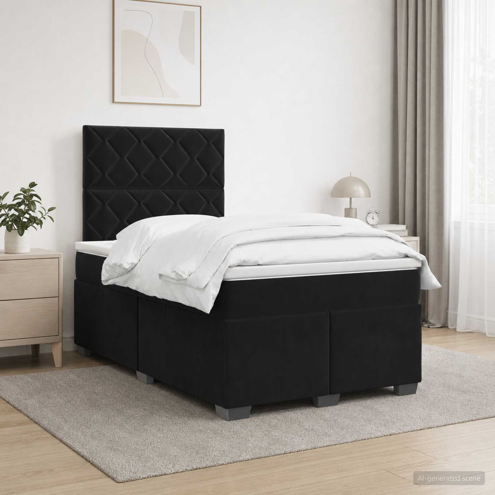 Postelja boxspring z vzmetnico Črna 120 x 200 cm Žamet