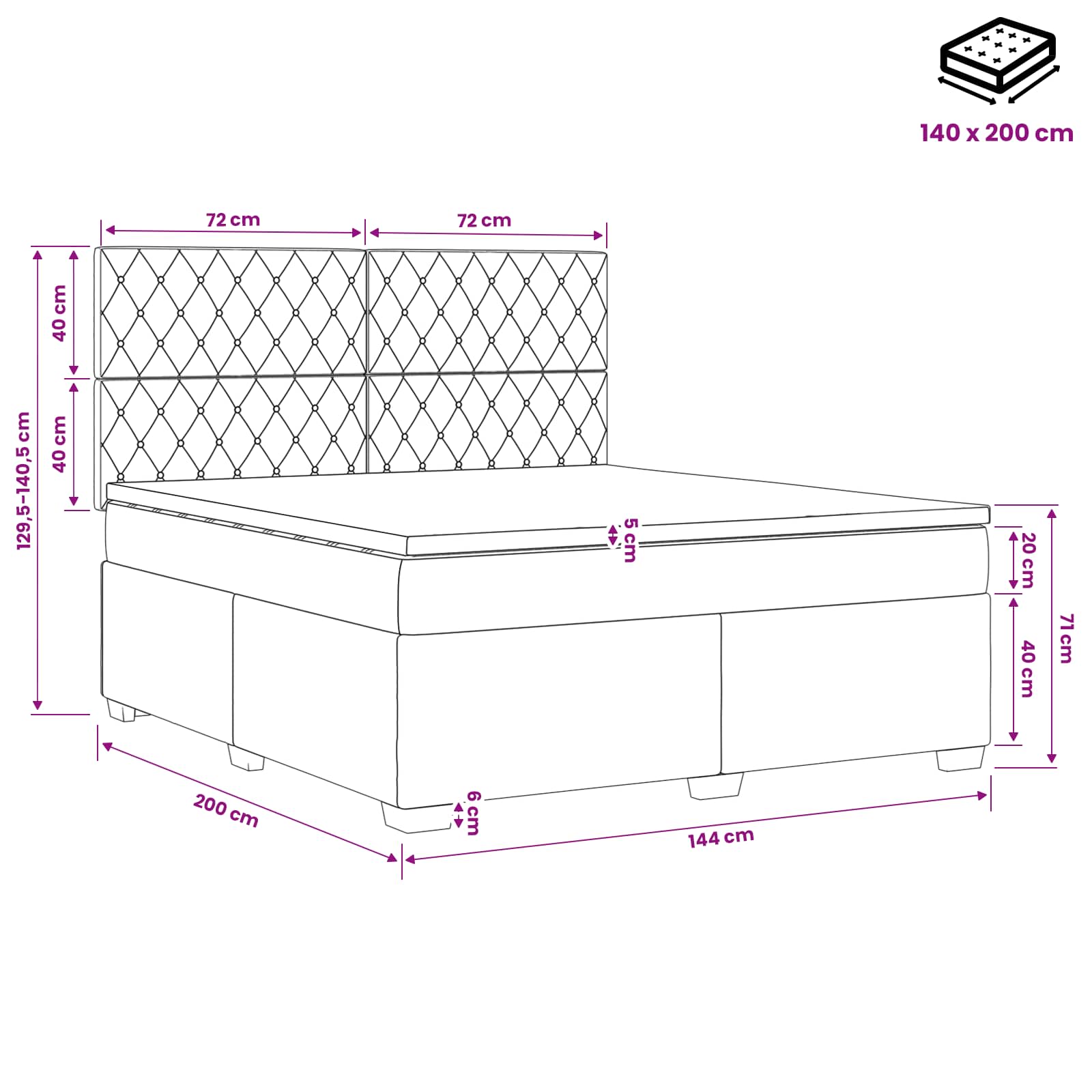 Postelja boxspring z vzmetnico Črna 140 x 200 cm Žamet