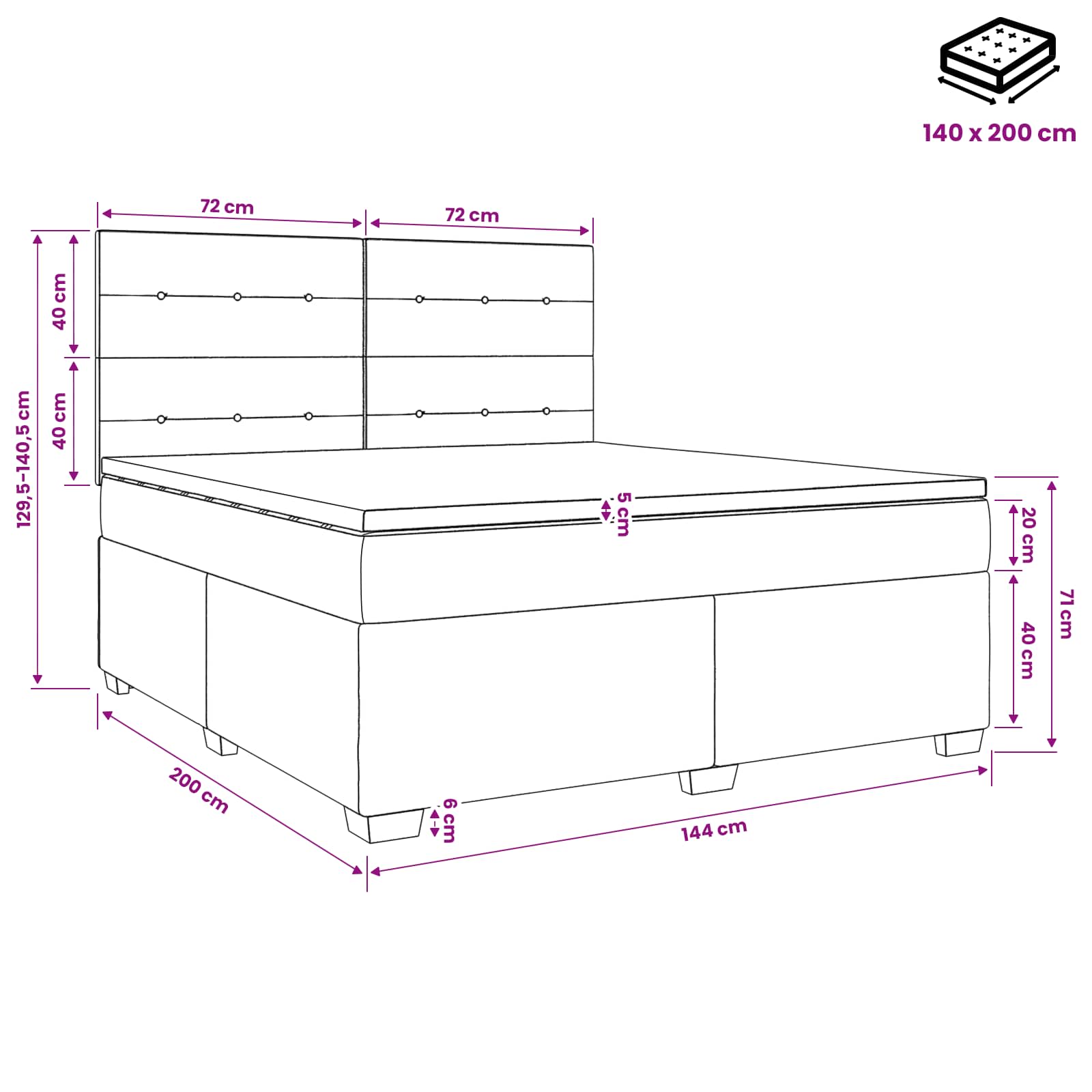 Postelja boxspring z vzmetnico Temno siva 140 x 200 cm Žamet