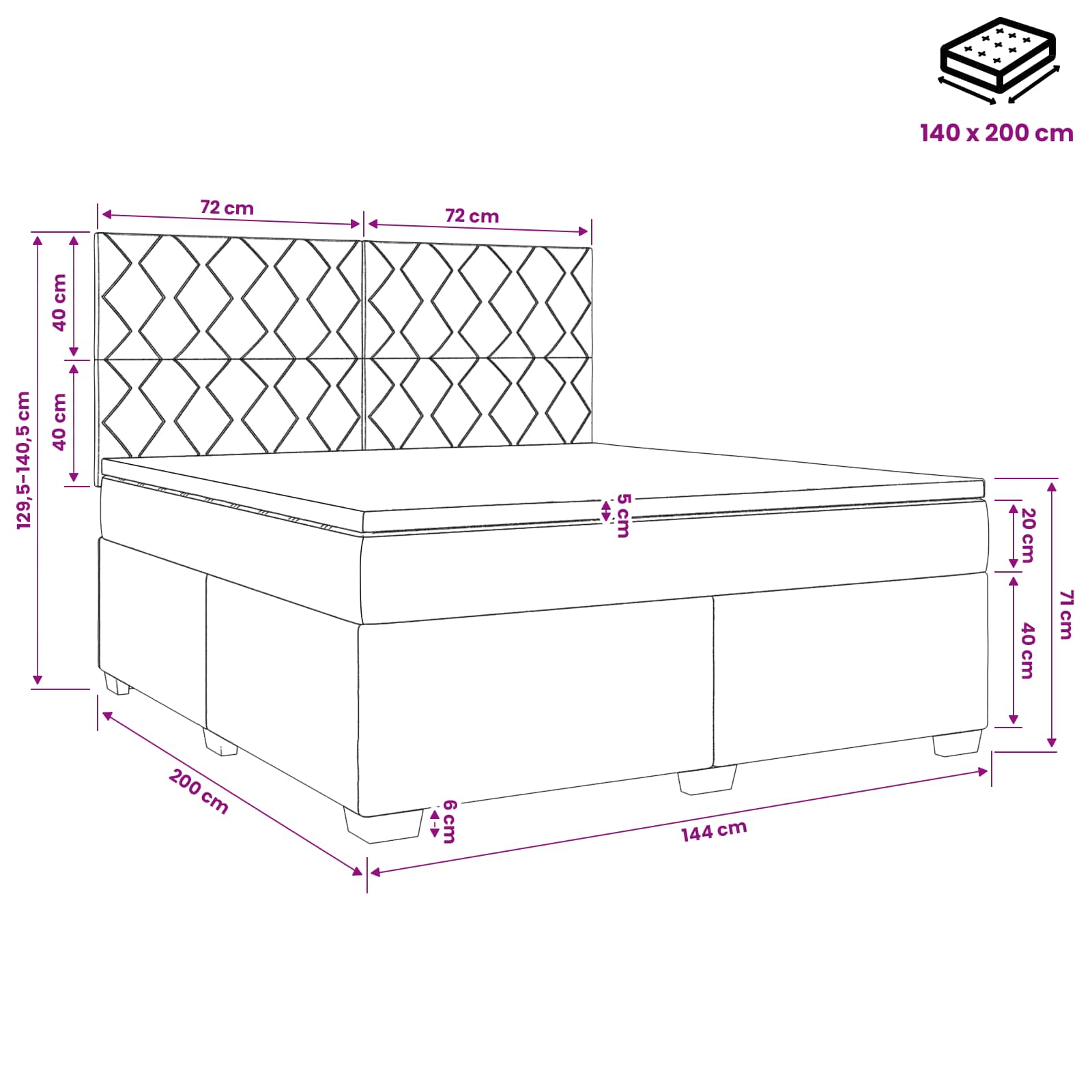 Postelja boxspring z vzmetnico Črna 140 x 200 cm Žamet