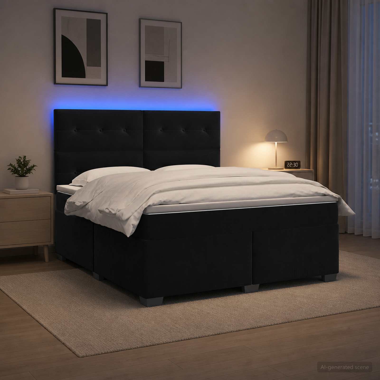 Континентално легло с матрак Черно 140 x 190 cm Кадифе