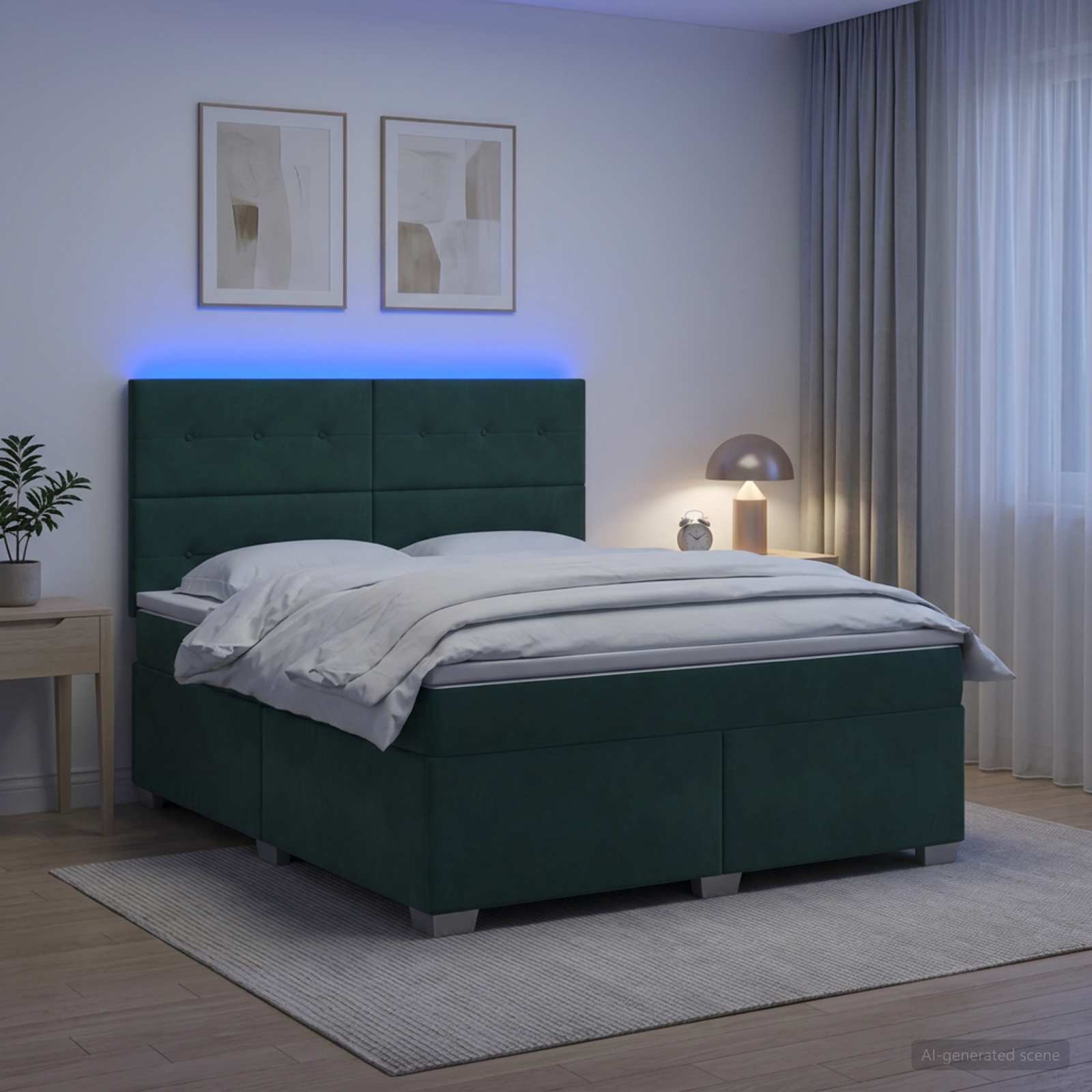Континентално легло с матрак Тъмнозелено 160 x 200 cm Кадифе