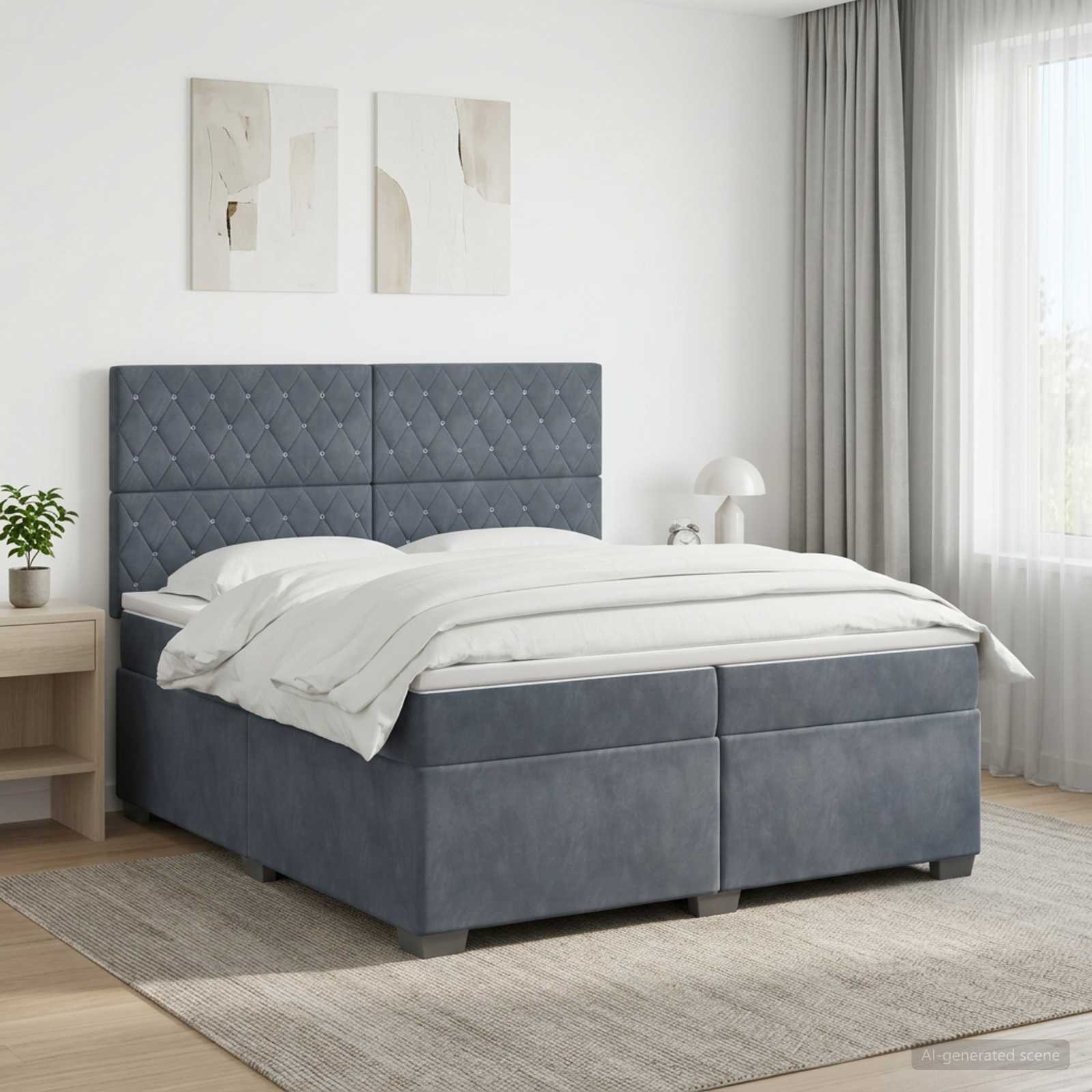 Postelja boxspring z vzmetnico Temno siva 200 x 200 cm Žamet