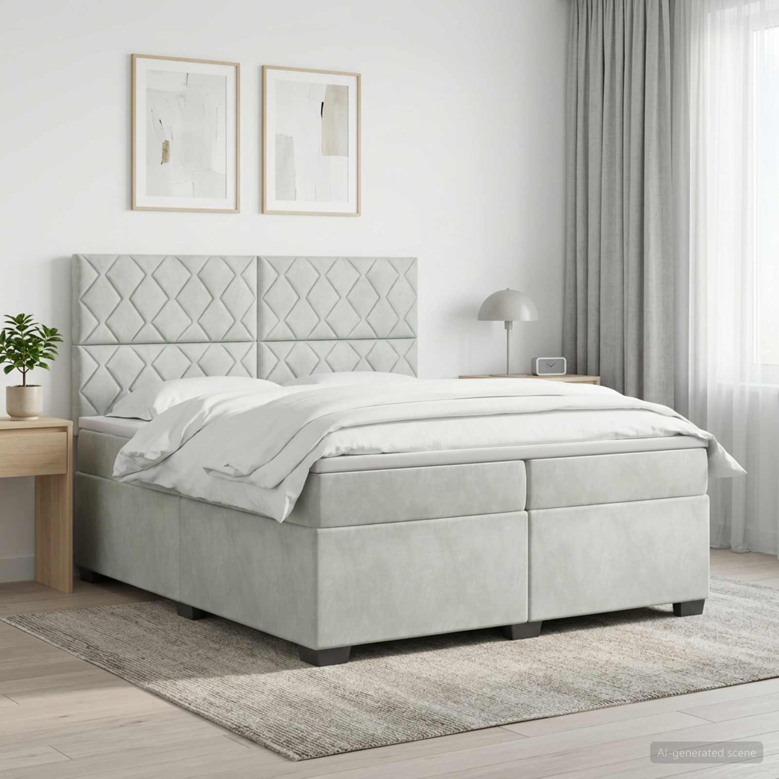 Postelja boxspring z vzmetnico Svetlo siva 200 x 200 cm Žamet