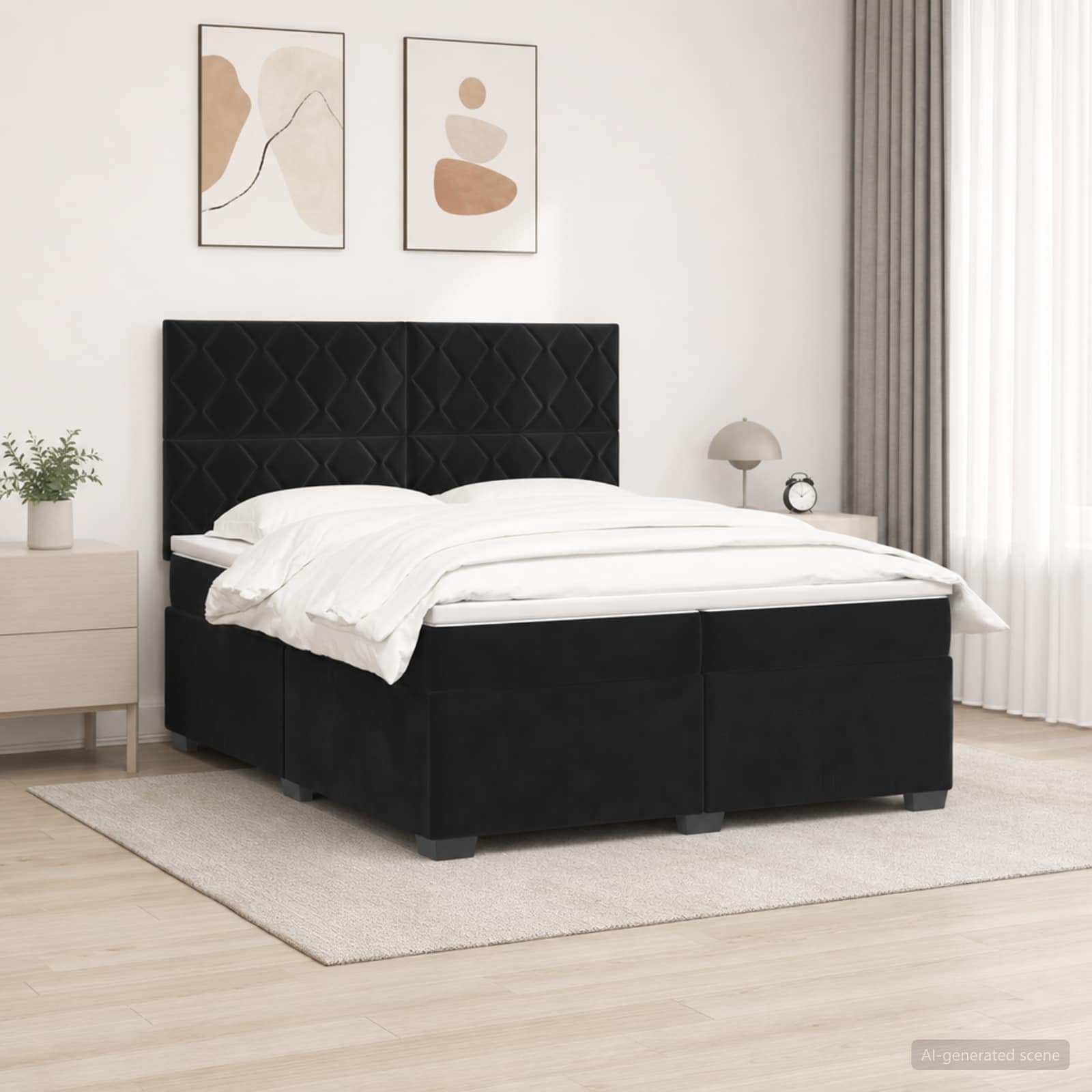 Postelja boxspring z vzmetnico Črna 200 x 200 cm Žamet