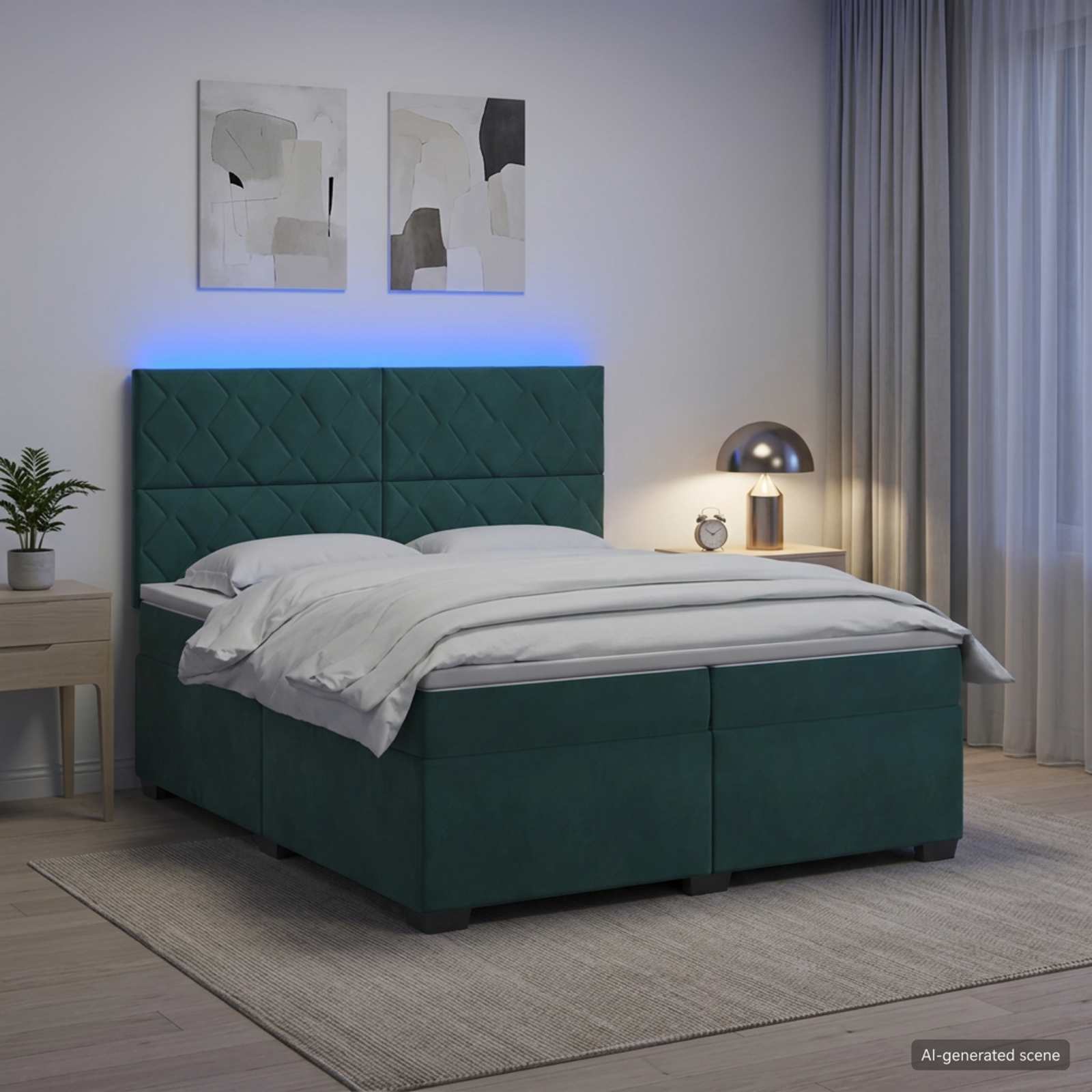 Postelja boxspring z vzmetnico Temno zelena 200 x 200 cm Žamet