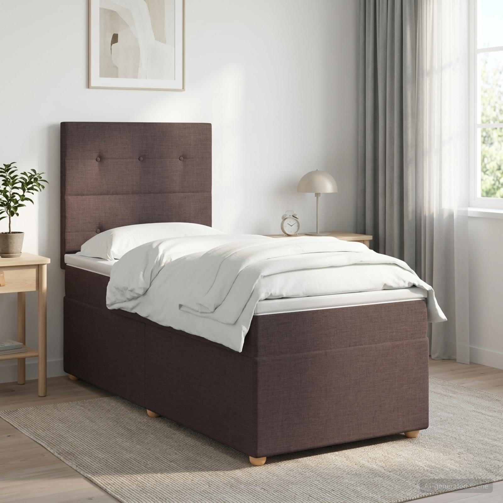 Boxspring seng med madras og topmadras 80 x 200 cm mørk brun stof
