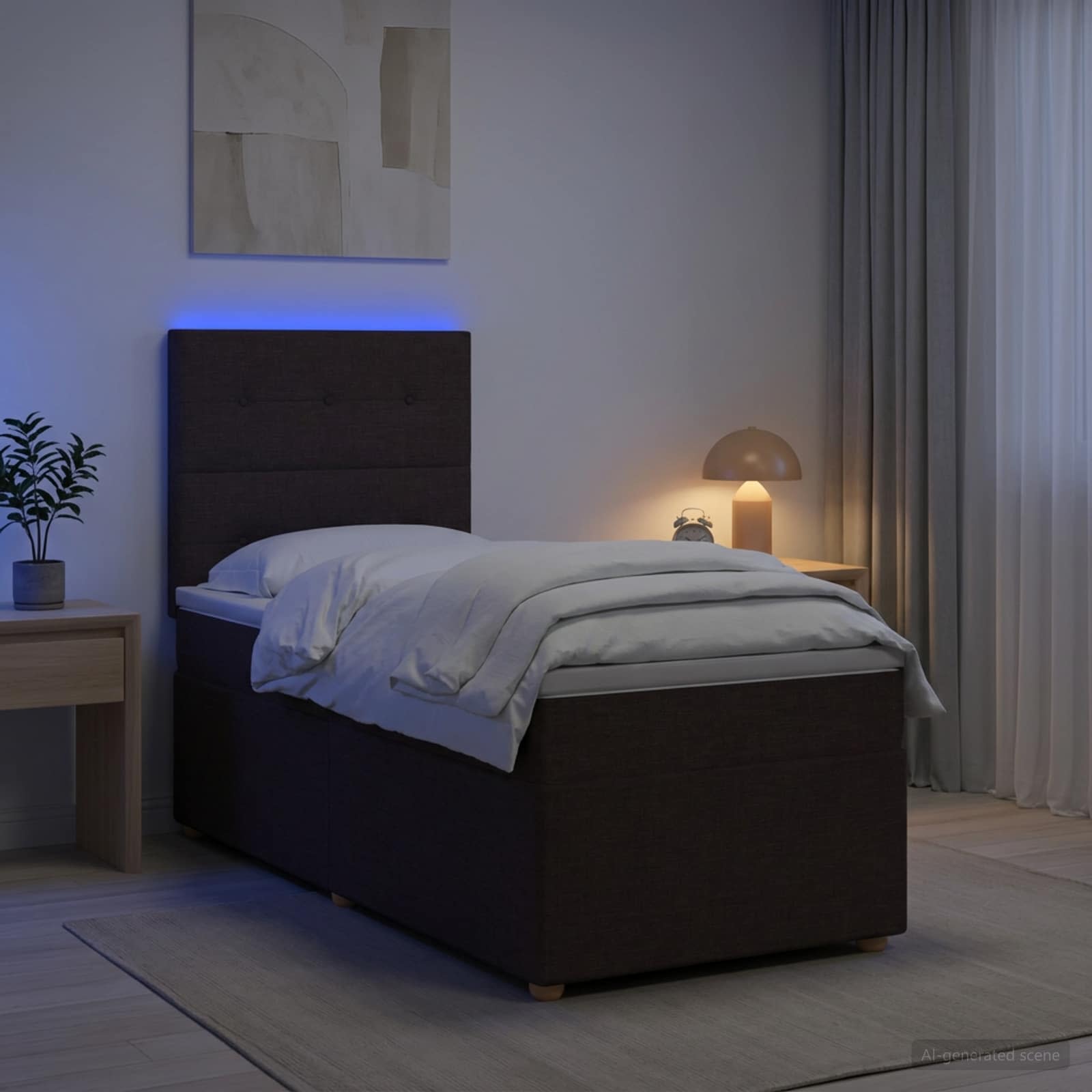 Postelja boxspring z vzmetnico Temno rjava 100 x 200 cm Blago