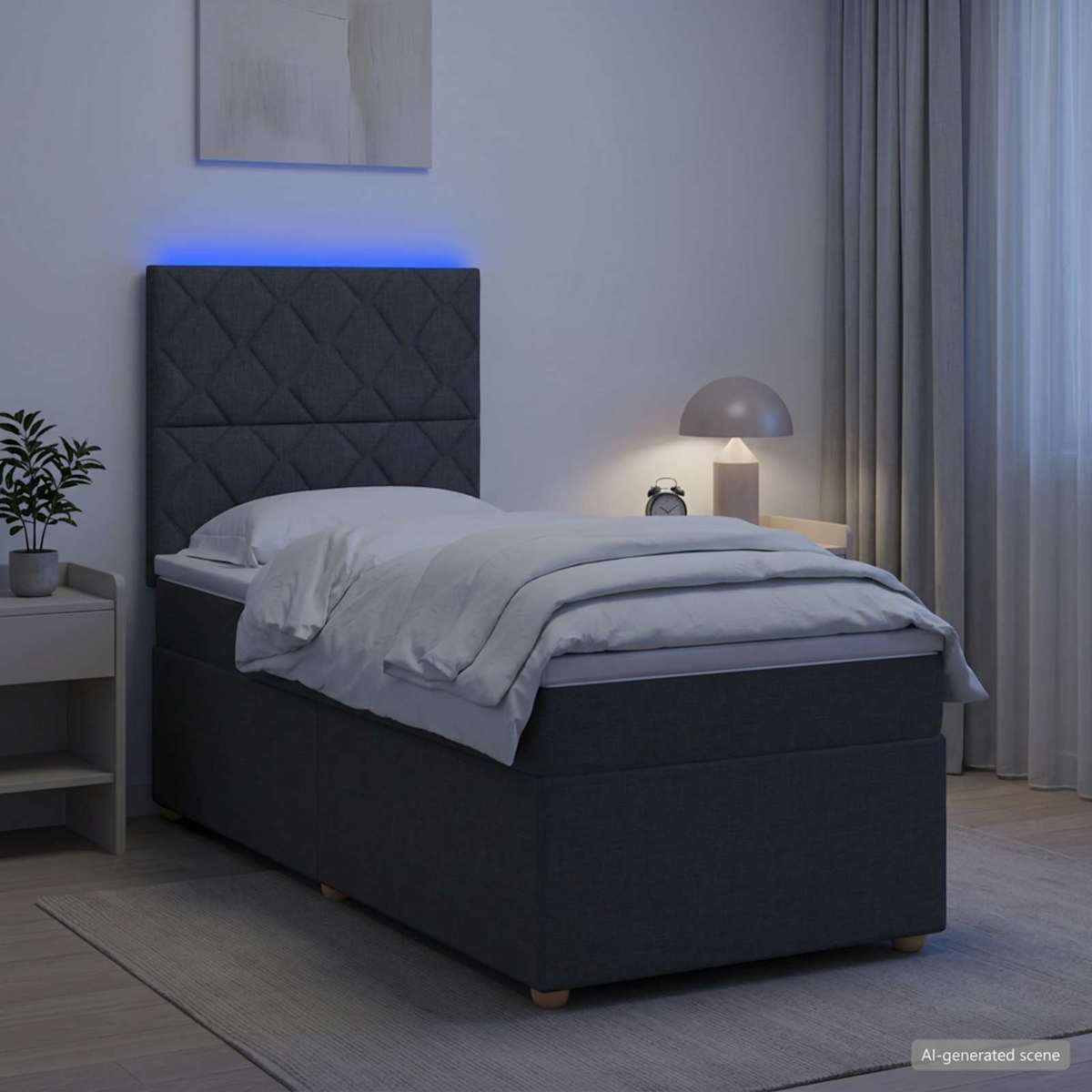 LED boksmadrasseng med madras 90 x 190 cm Stof